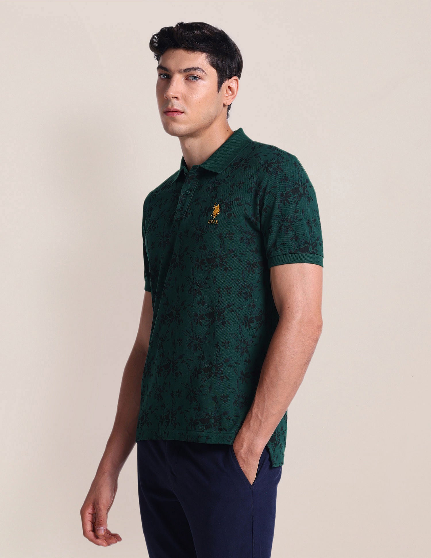 Floral Slim Fit Polo Shirt Dark Green - U.S. POLO ASSN. | Large