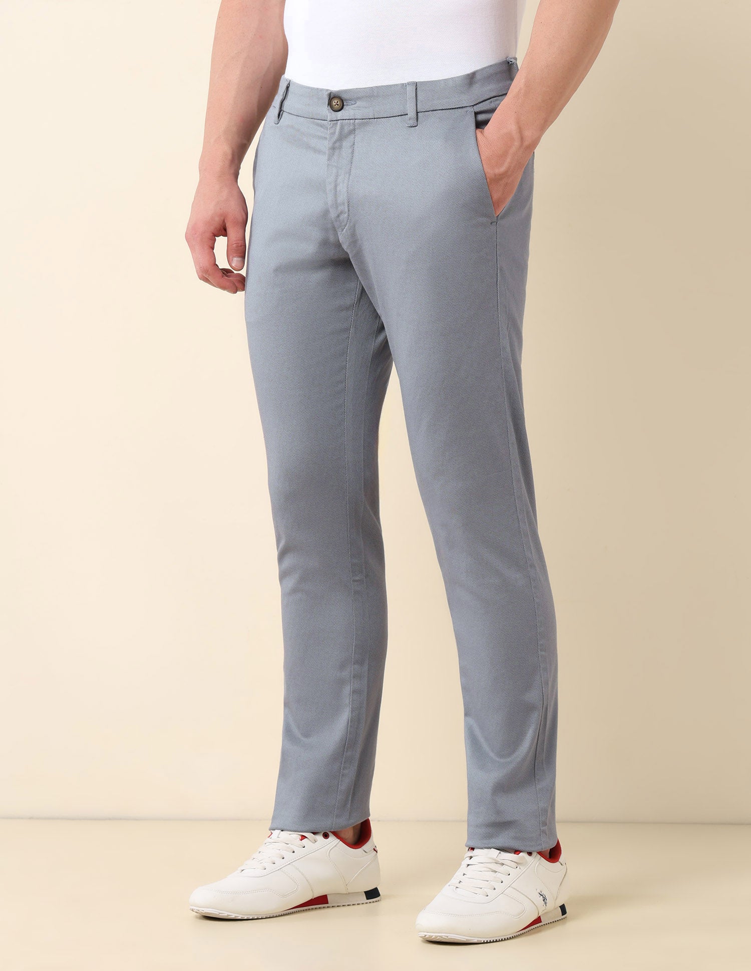 Textured Slim Fit Trousers Grey - U.S. Polo Assn. India | Large