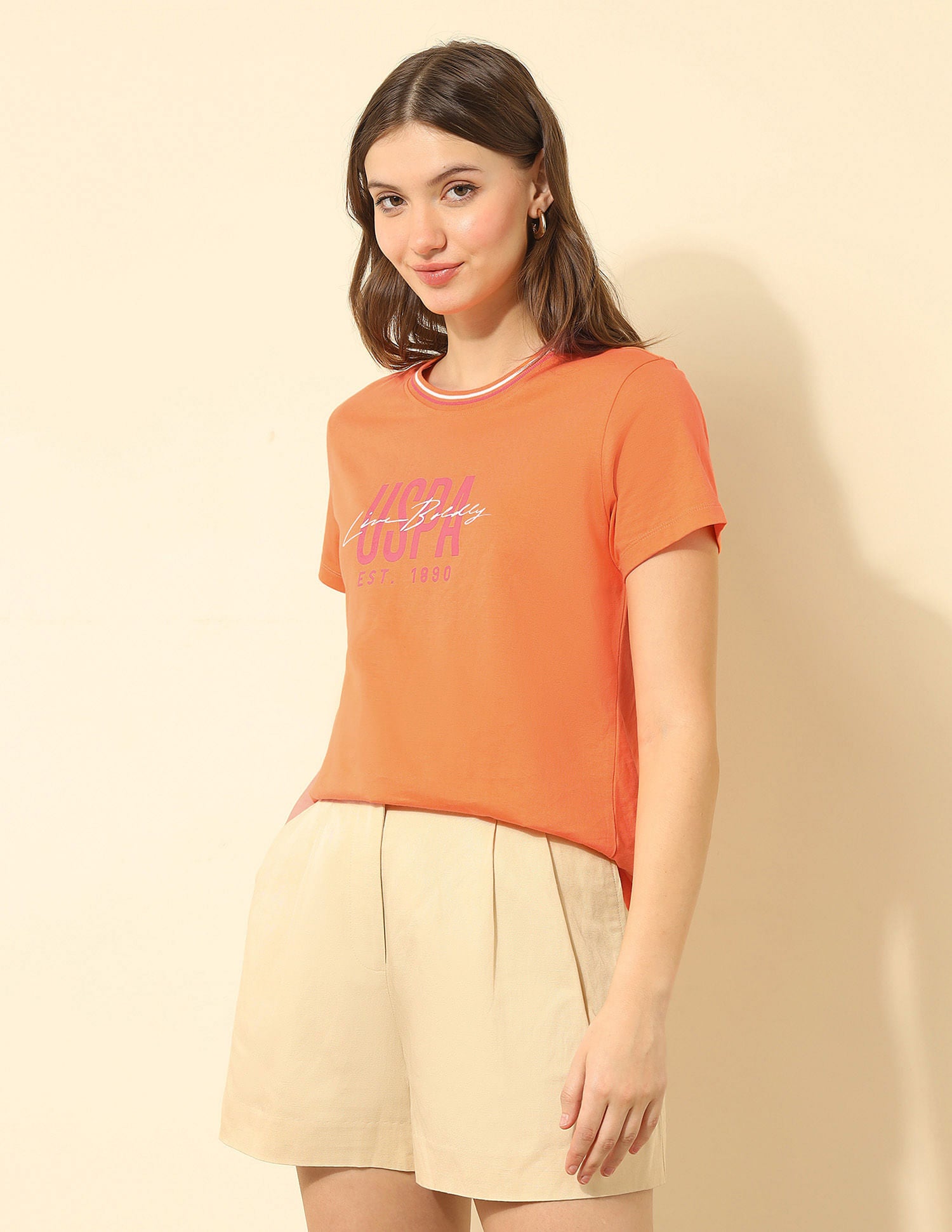 Regular Fit Brand Printed T-Shirt Light Orange - U.S. POLO ASSN. | Large