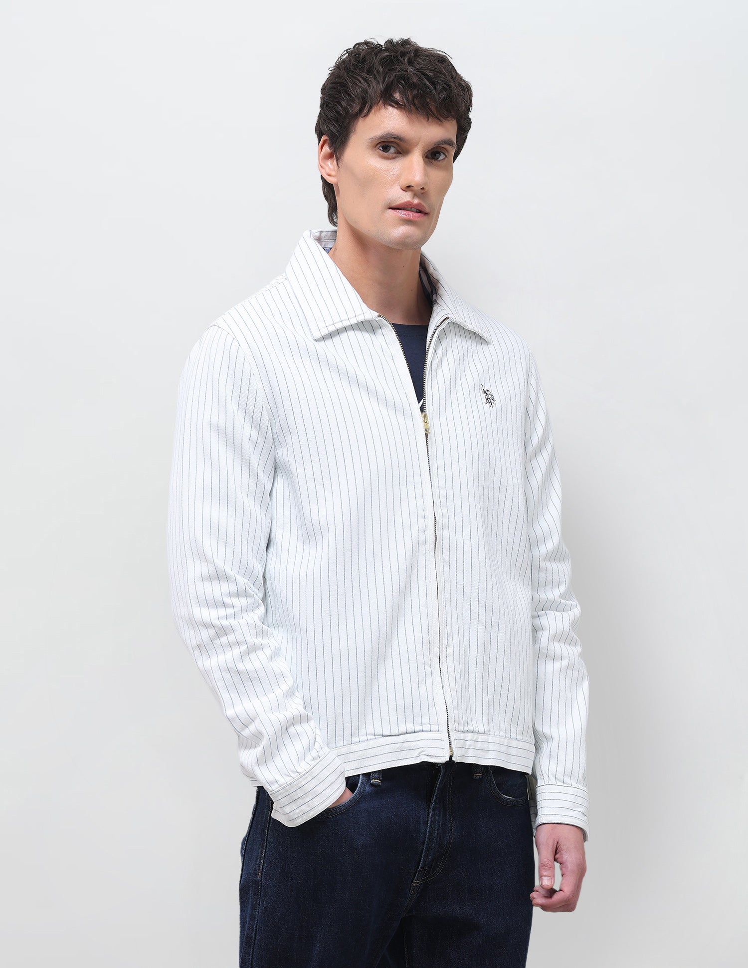 Vertical striped Regular Fit Shacket White - U.S. Polo Assn. India | Large