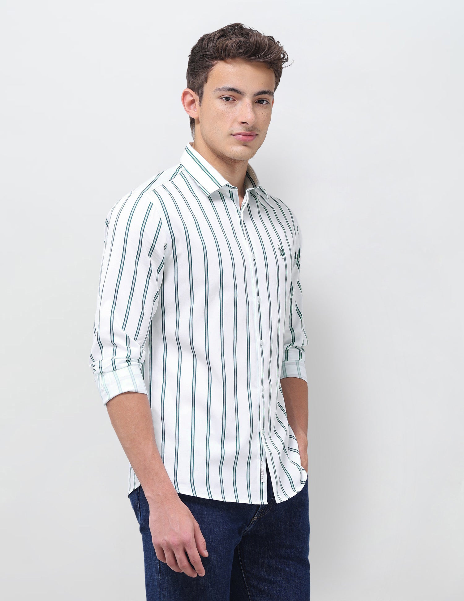 Tailored Fit Vertical Striped Shirt Teal - U.S. Polo Assn. India | Large