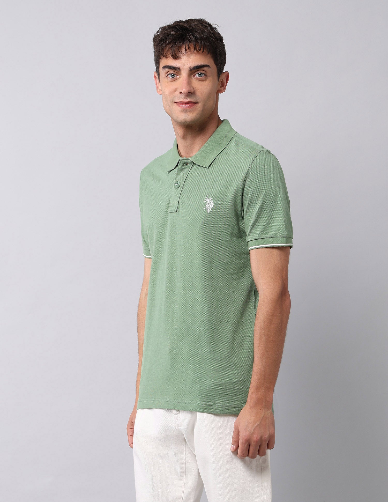 Muscle Fit Pure Cotton Polo Shirt Light Green - U.S. Polo Assn. India | Large