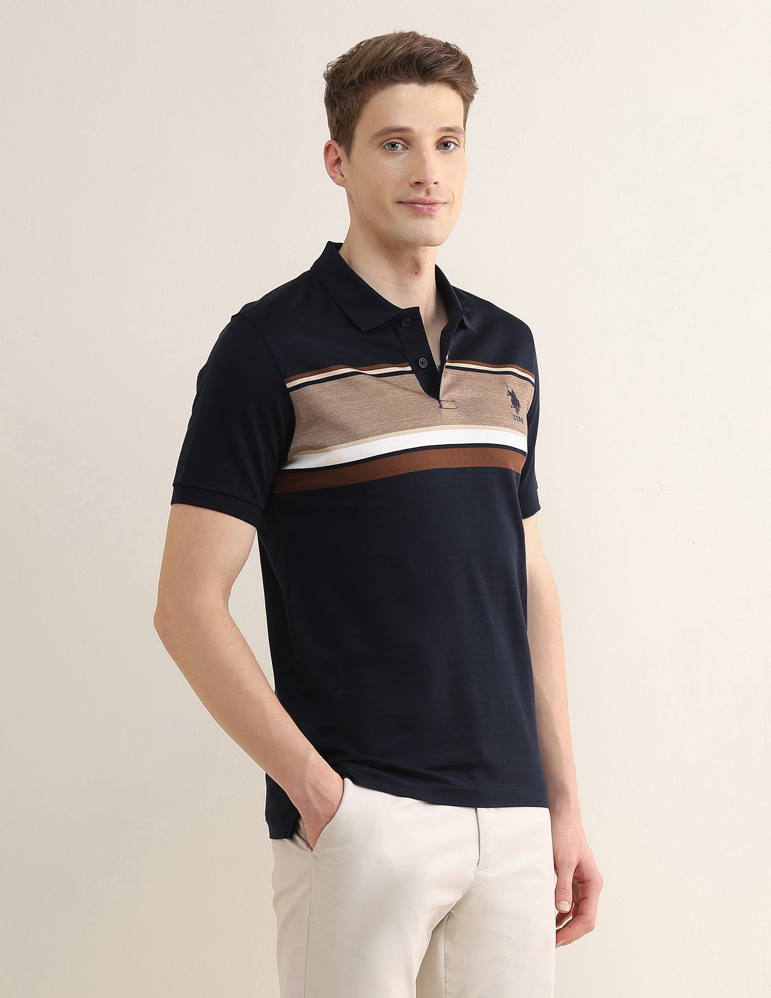 Colourblocked Slim Fit Polo Shirt Navy - U.S. Polo Assn. India | Large