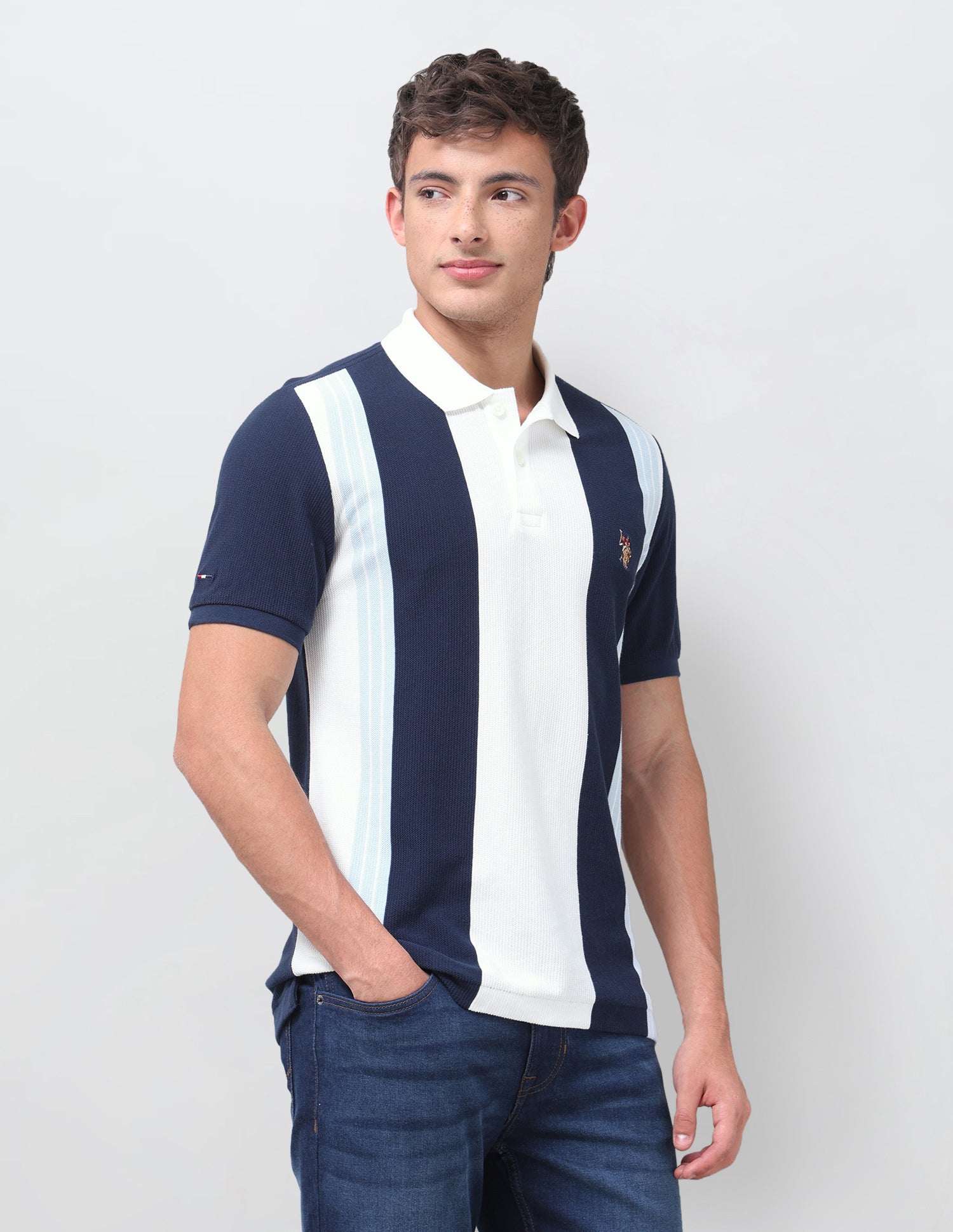 Vertical Striped Muscle Fit Polo Shirt Navy - U.S. Polo Assn. India | Large