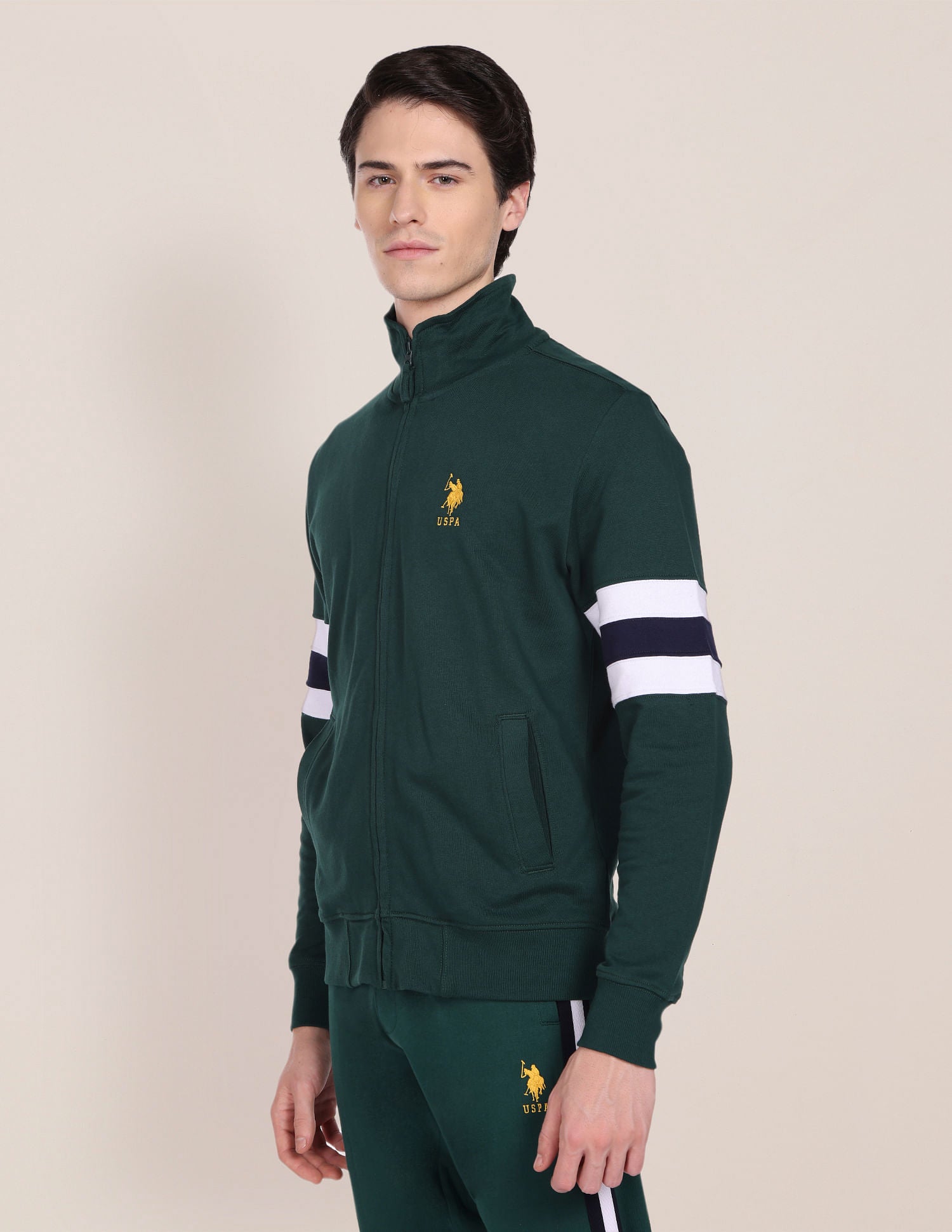 High Neck Zip Up Sweatshirt Dark Green - U.S. POLO ASSN. | Large