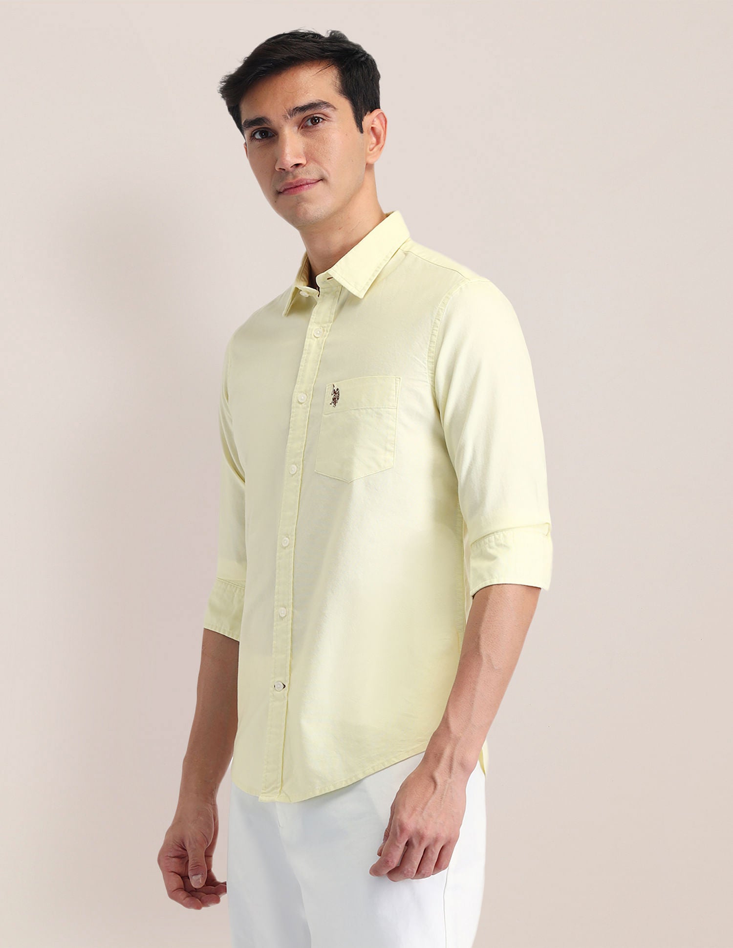 Tailored Fit Oxford Solid Shirt Light Yellow - U.S. Polo Assn. India | Large