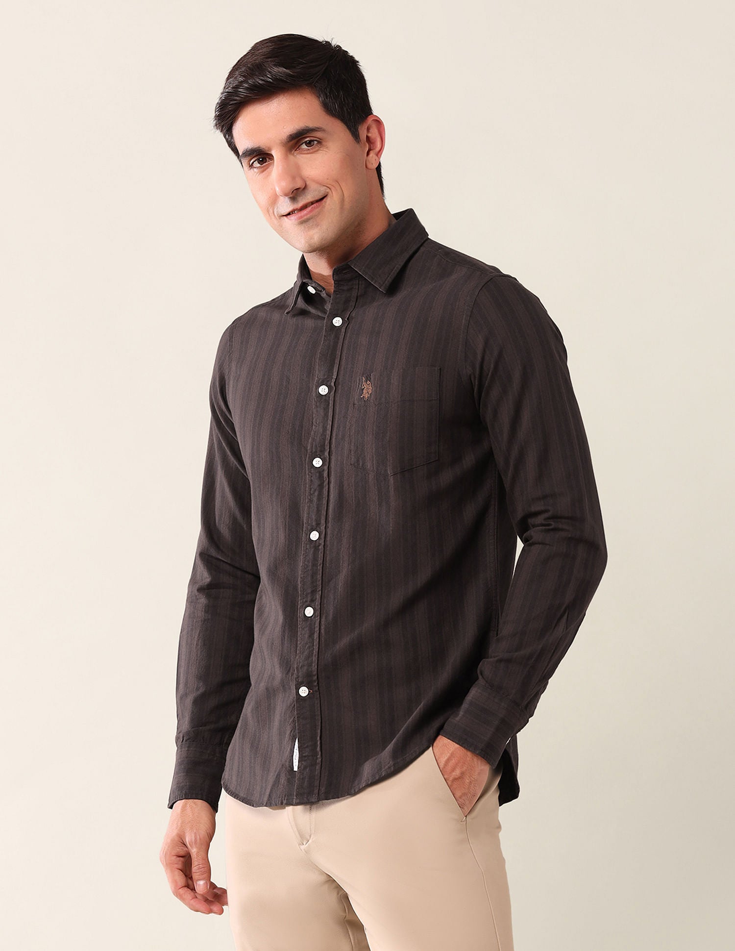 Tailored Fit Striped Shirt Brown - U.S. Polo Assn. India | Large