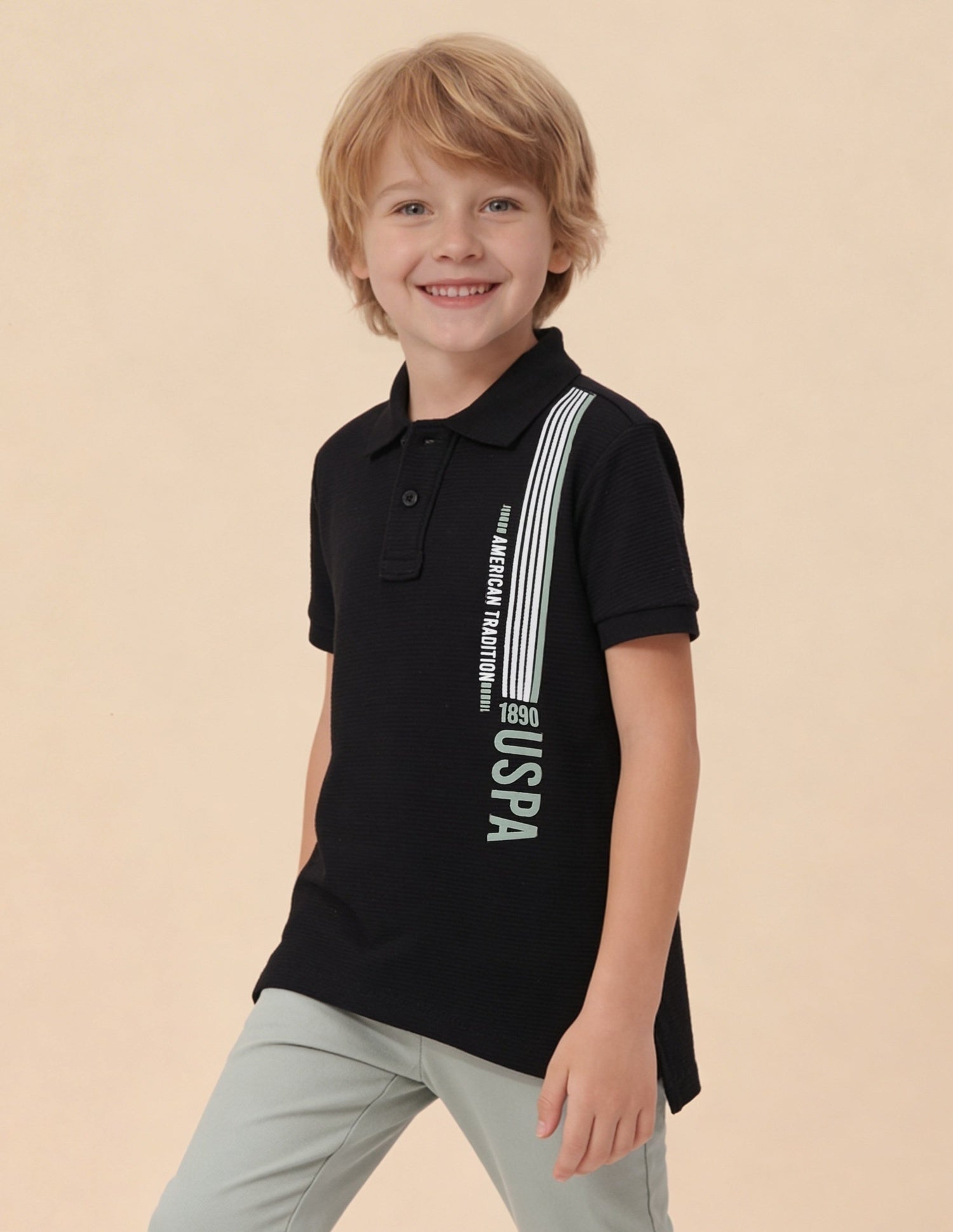 Textured Brand Stripe Regular Fit Polo Shirt Black - U.S. Polo Assn. India | Large