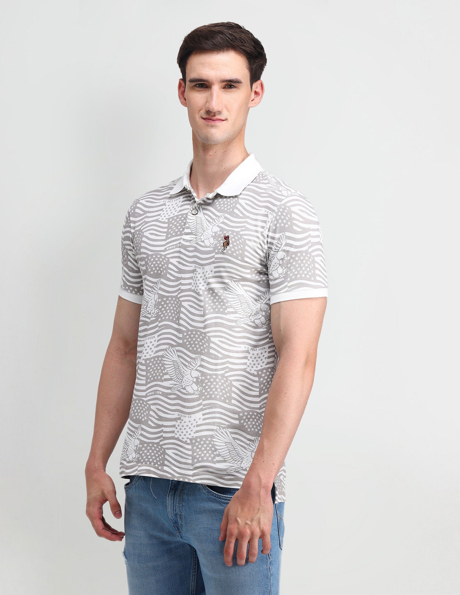Muscle Fit Printed Polo Shirt White - U.S. Polo Assn. India | Large