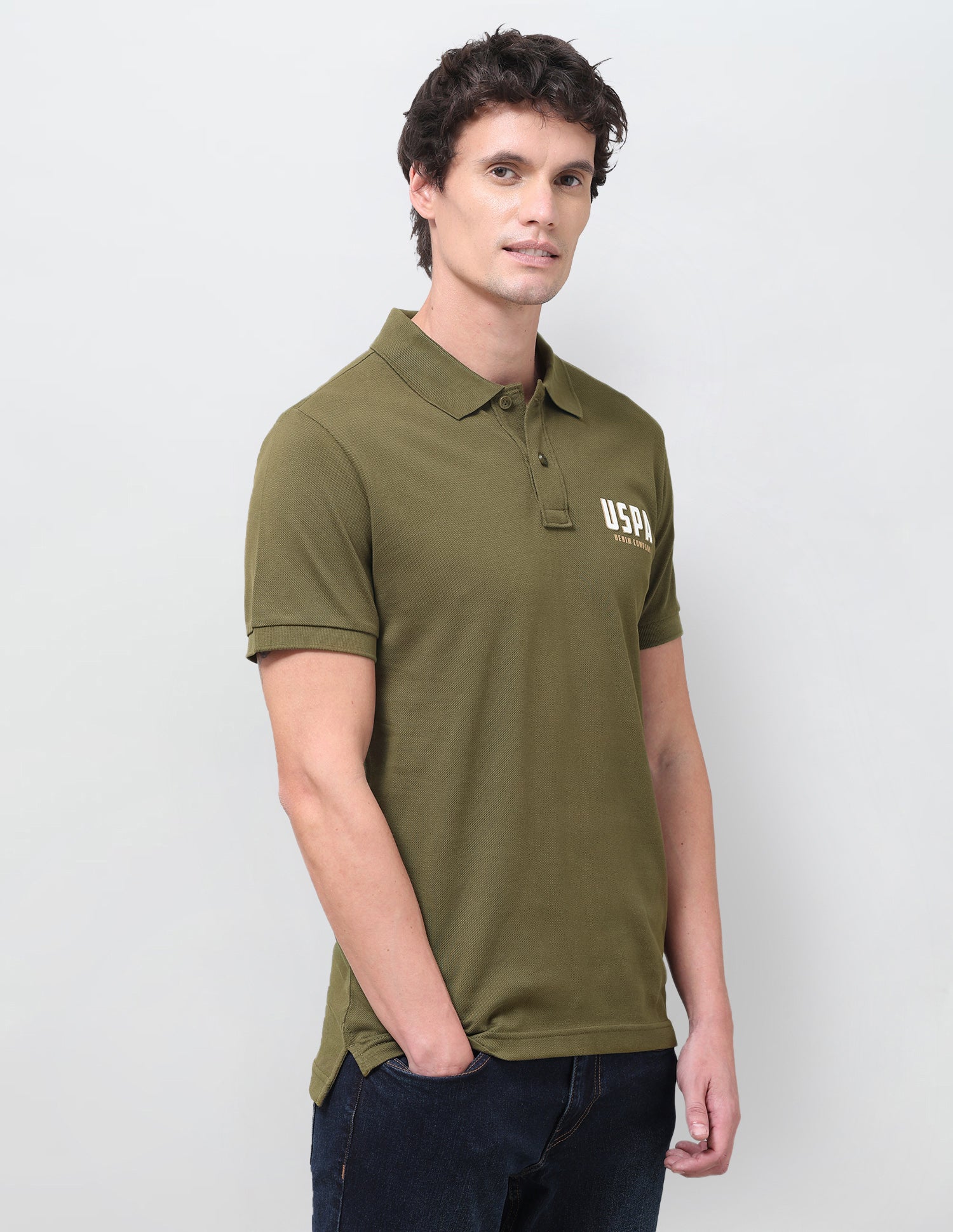 Brand Printed Slim Fit Polo Shirt Olive - U.S. Polo Assn. India | Large