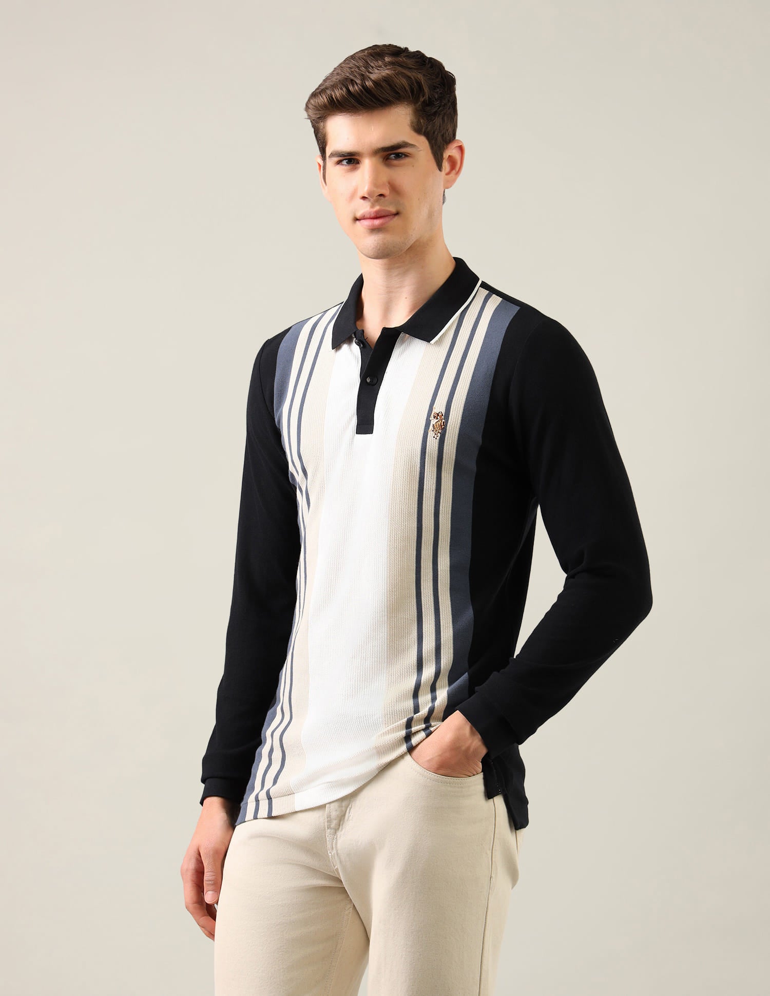 Vertical Striped Slim Fit Polo Shirt Black - U.S. Polo Assn. India | Large
