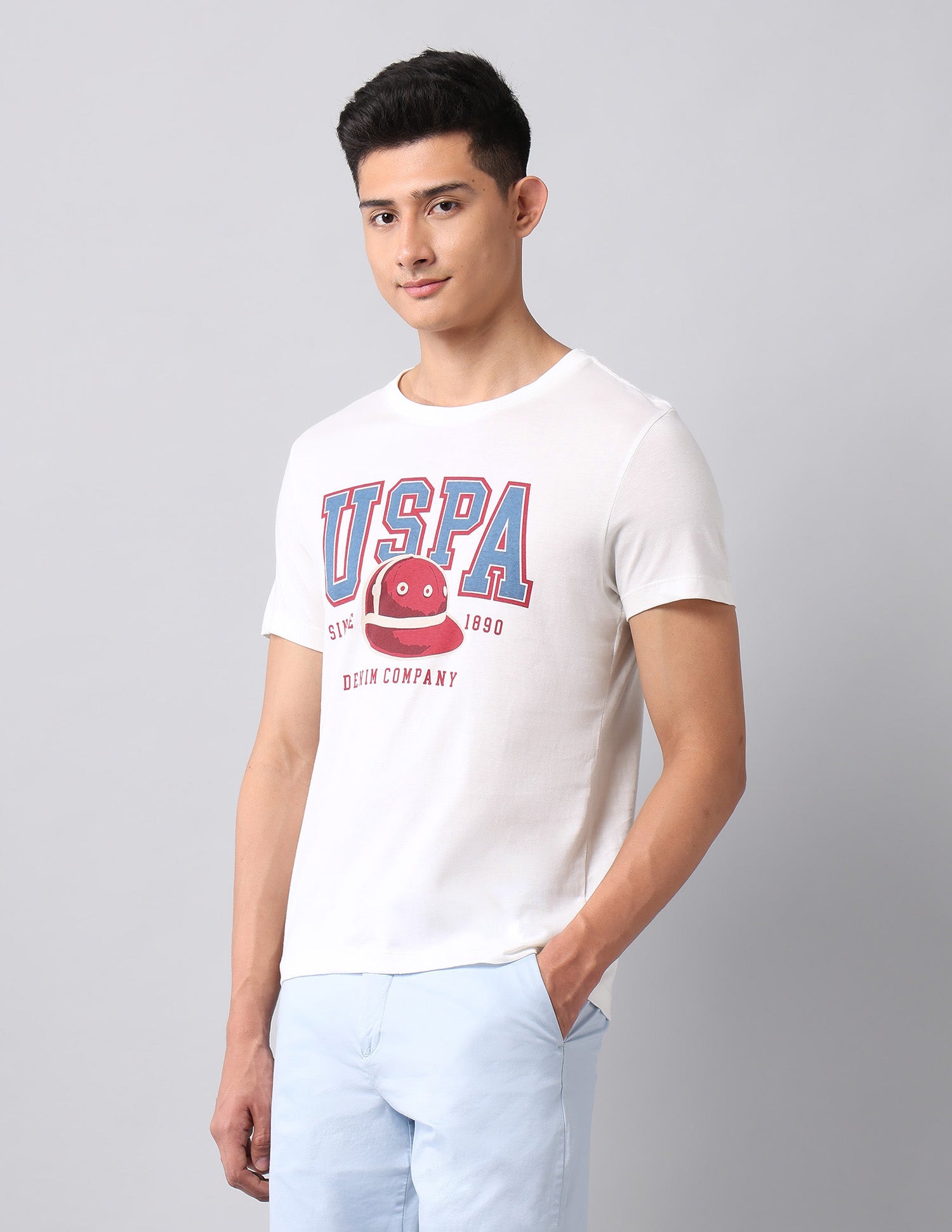 Brand Printed Muscle Fit T-Shirt Ivory - U.S. Polo Assn. India | Large
