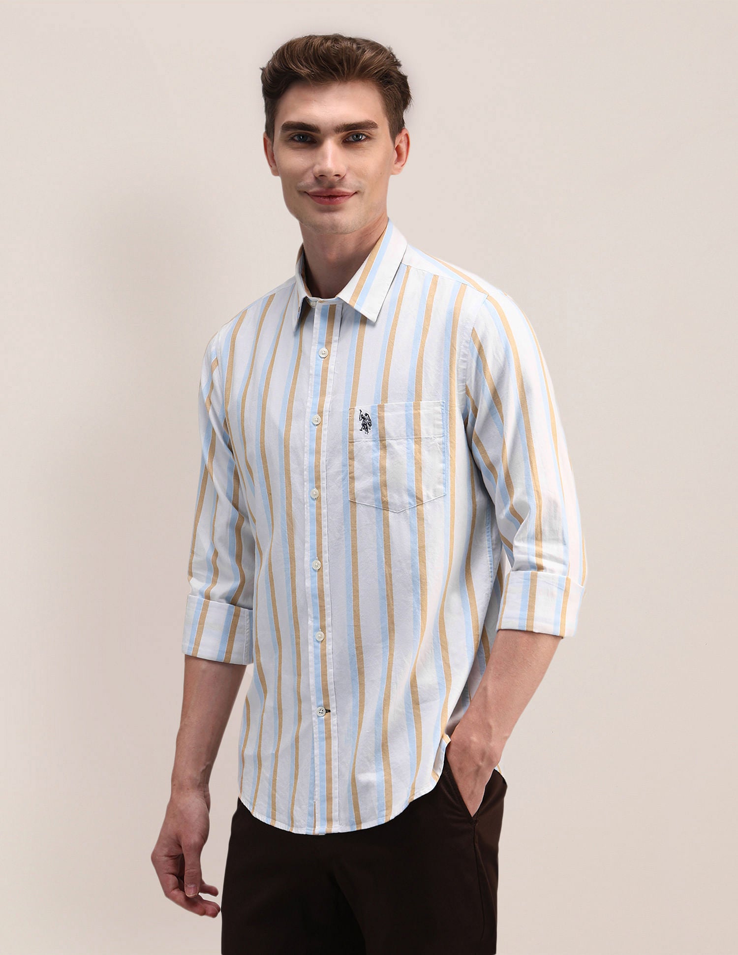 Vertical Striped Dobby Shirt White - U.S. POLO ASSN. | Large