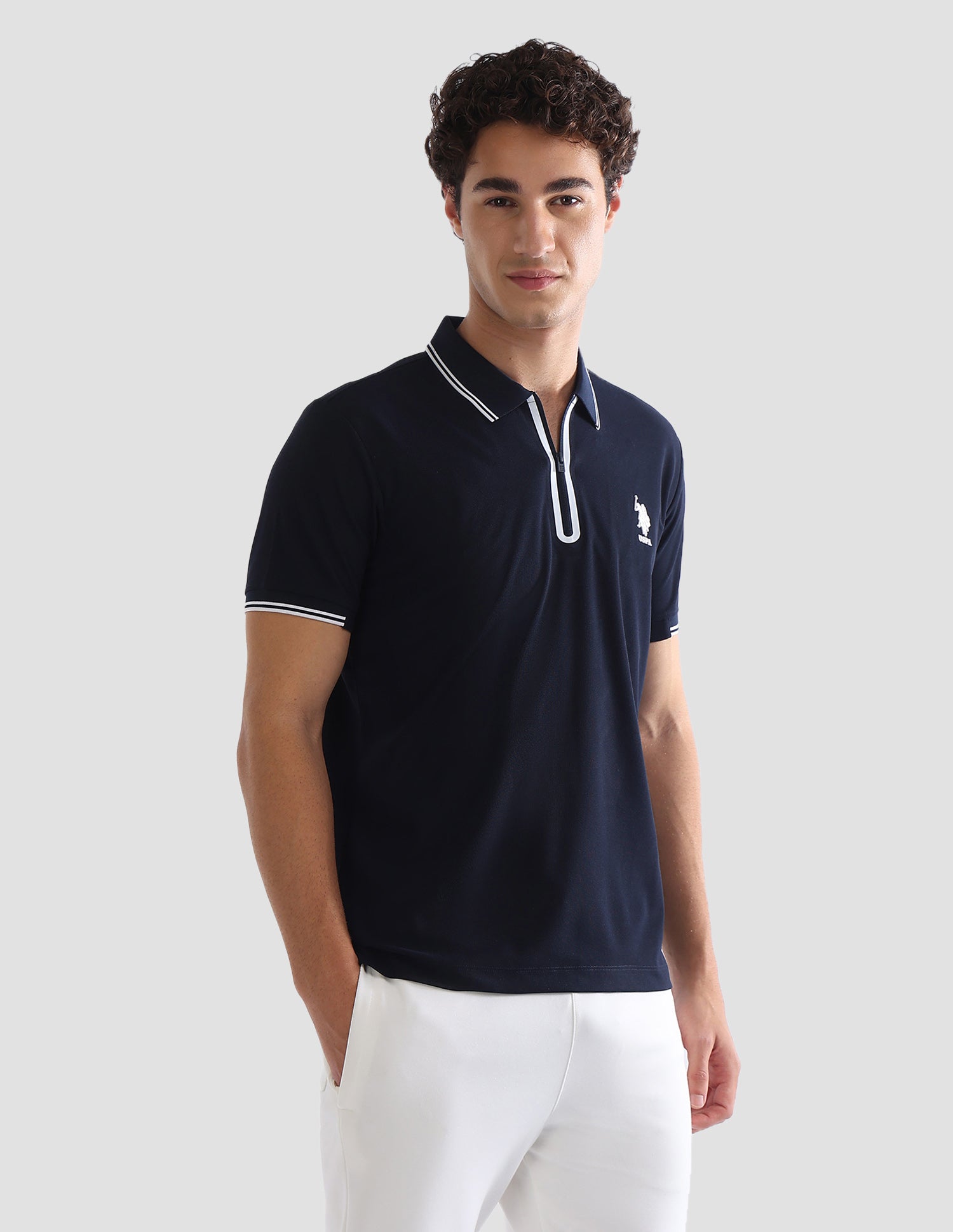 Solid Slim Fit Active Polo Shirt Navy - U.S. Polo Assn. India | Large