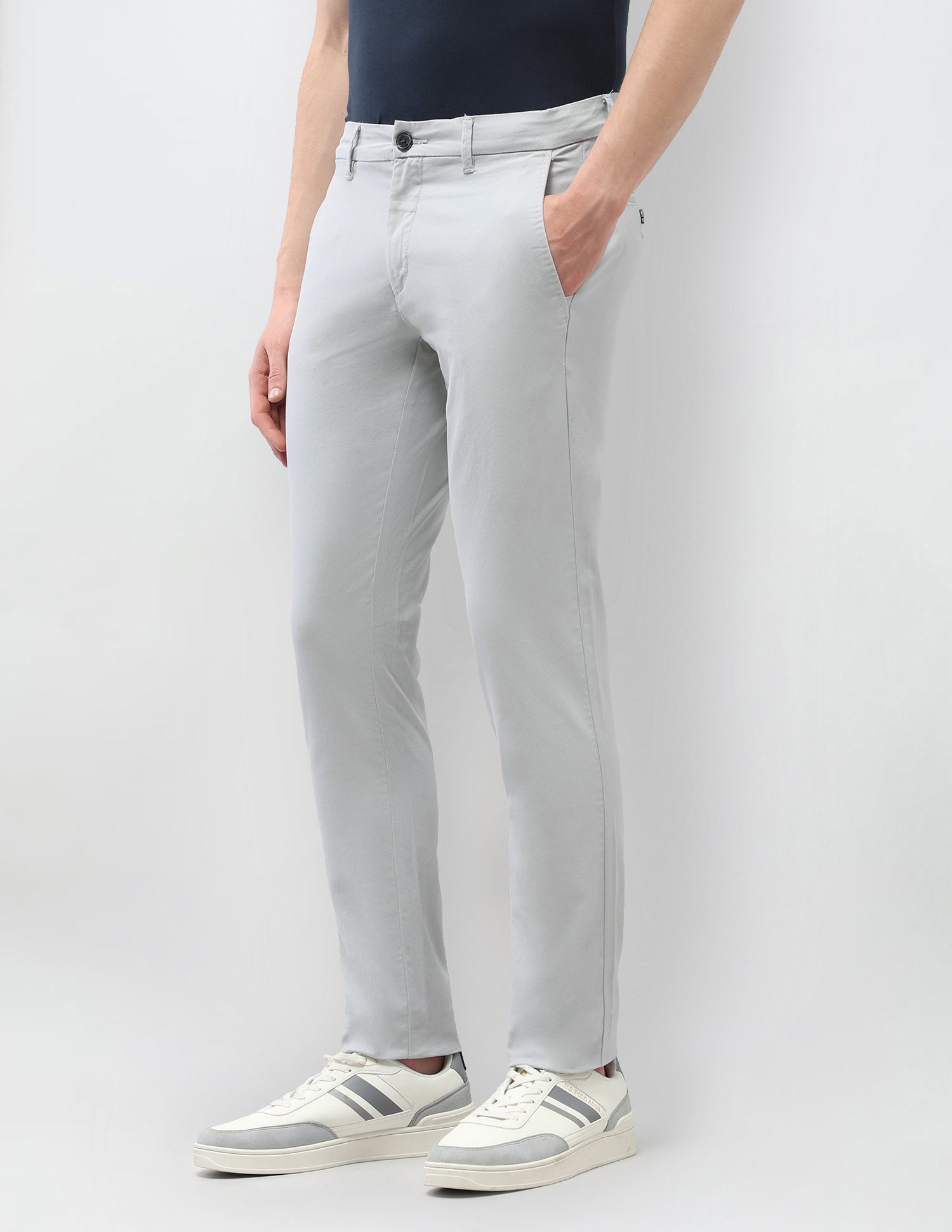 Austin Slim Fit Satin Trousers Light Grey - U.S. Polo Assn. India | Large