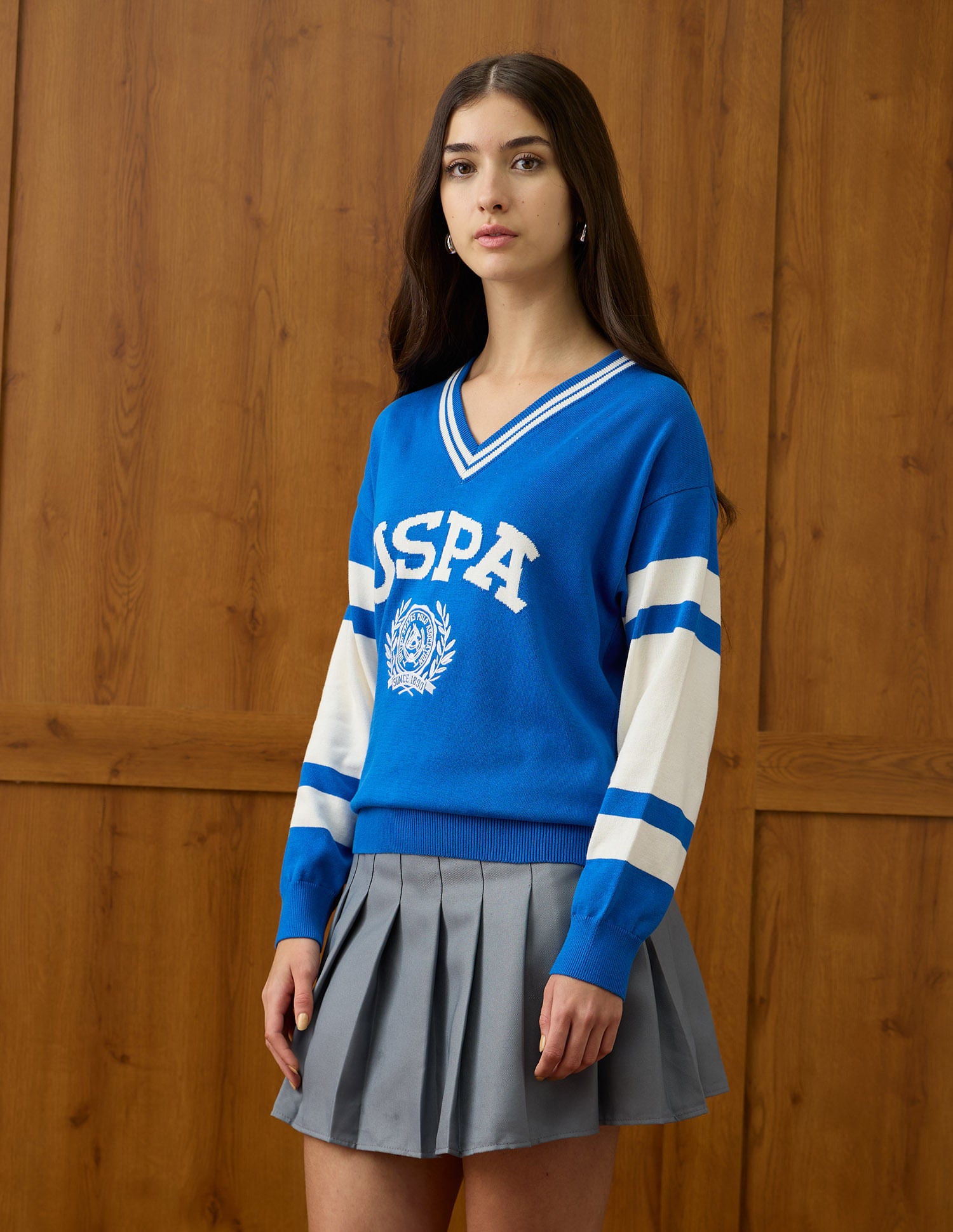 Brand Printed Relaxed Fit Sweater Blue - U.S. POLO ASSN. | Large