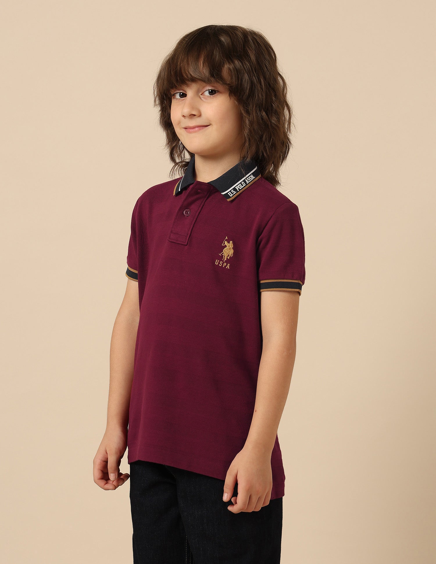 Boys Textured Pure Cotton Polo Shirt Red - U.S. POLO ASSN. | Large