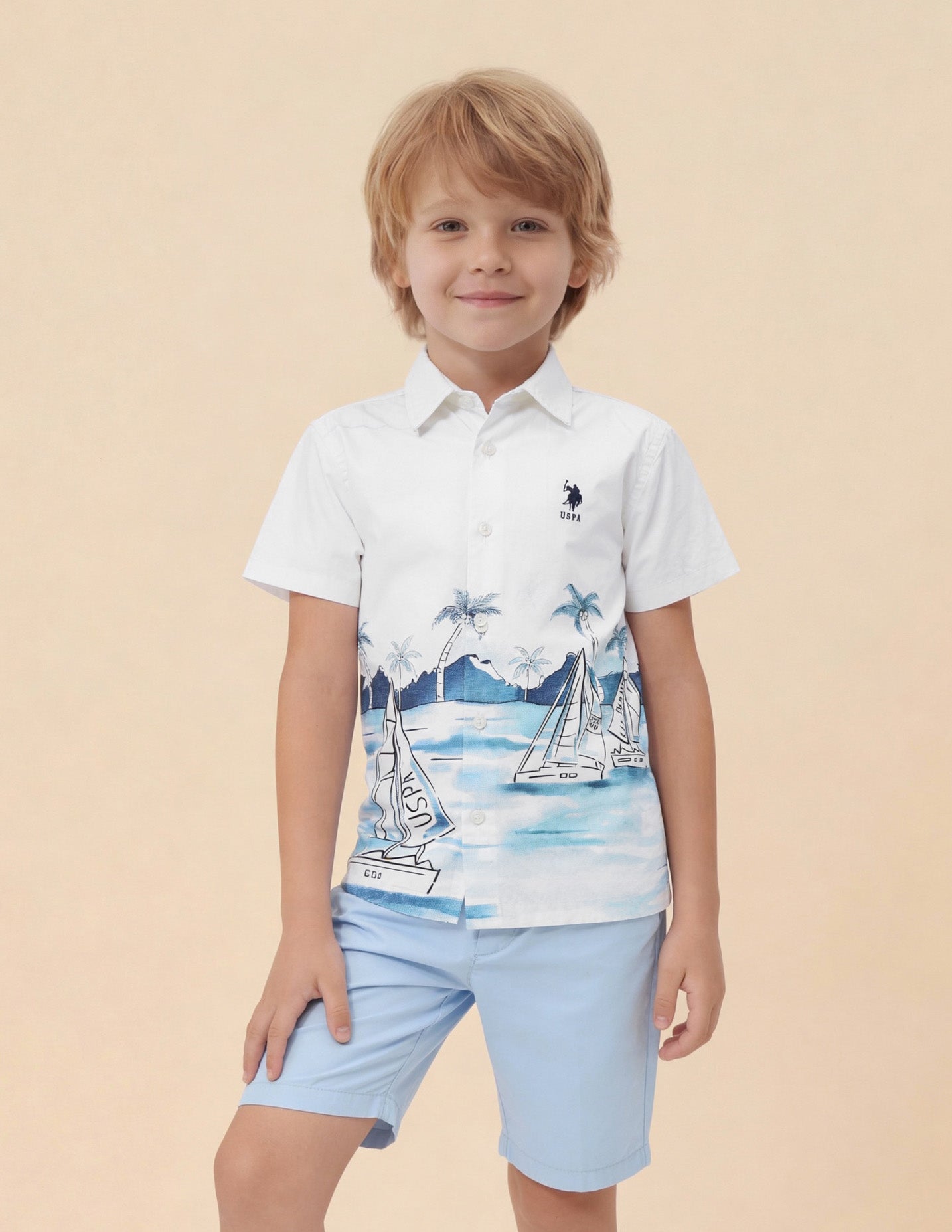 Boys Graphic Printed Regular Fit Shirt White - U.S. Polo Assn. India | Large