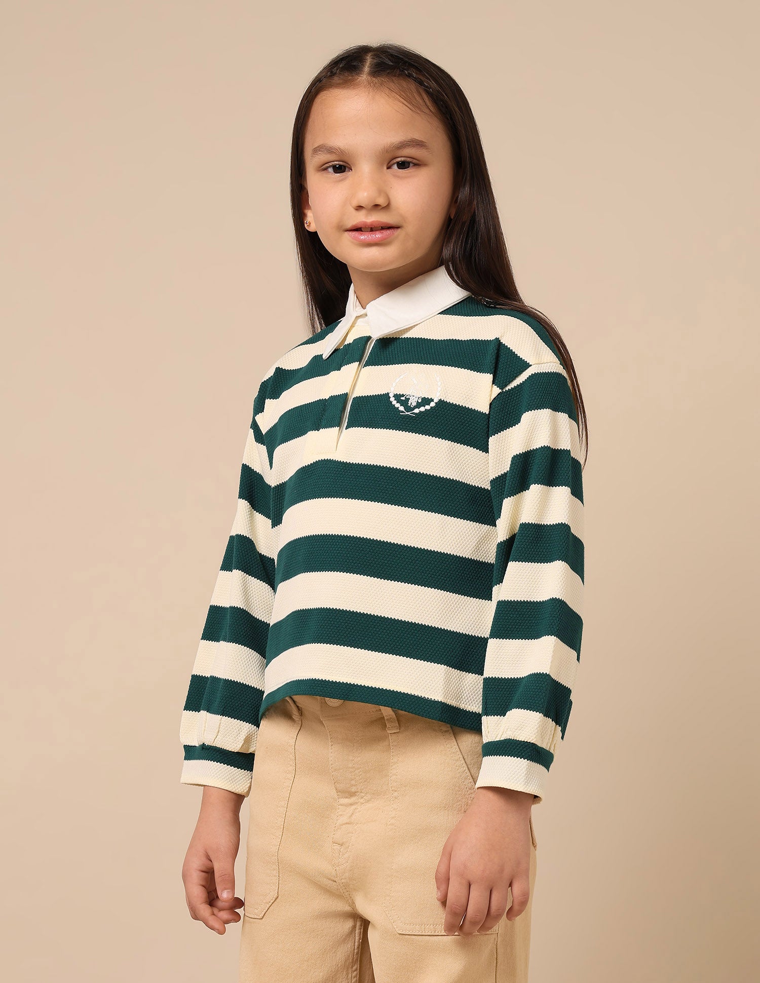Girls Horizontal Striped Patterned Knit Top Green - U.S. POLO ASSN. | Large