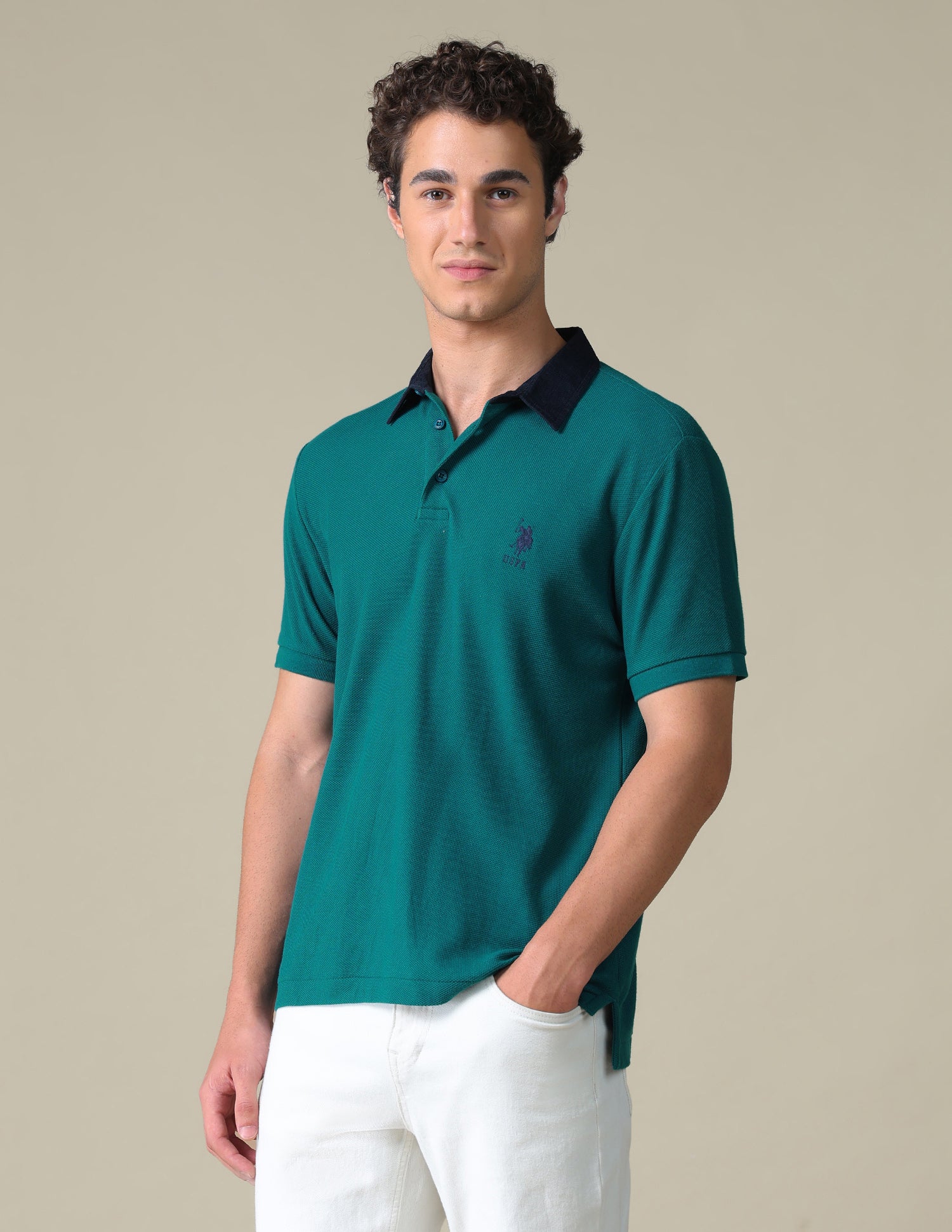 Regular Fit Solid Polo Shirt Teal - U.S. Polo Assn. India | Large