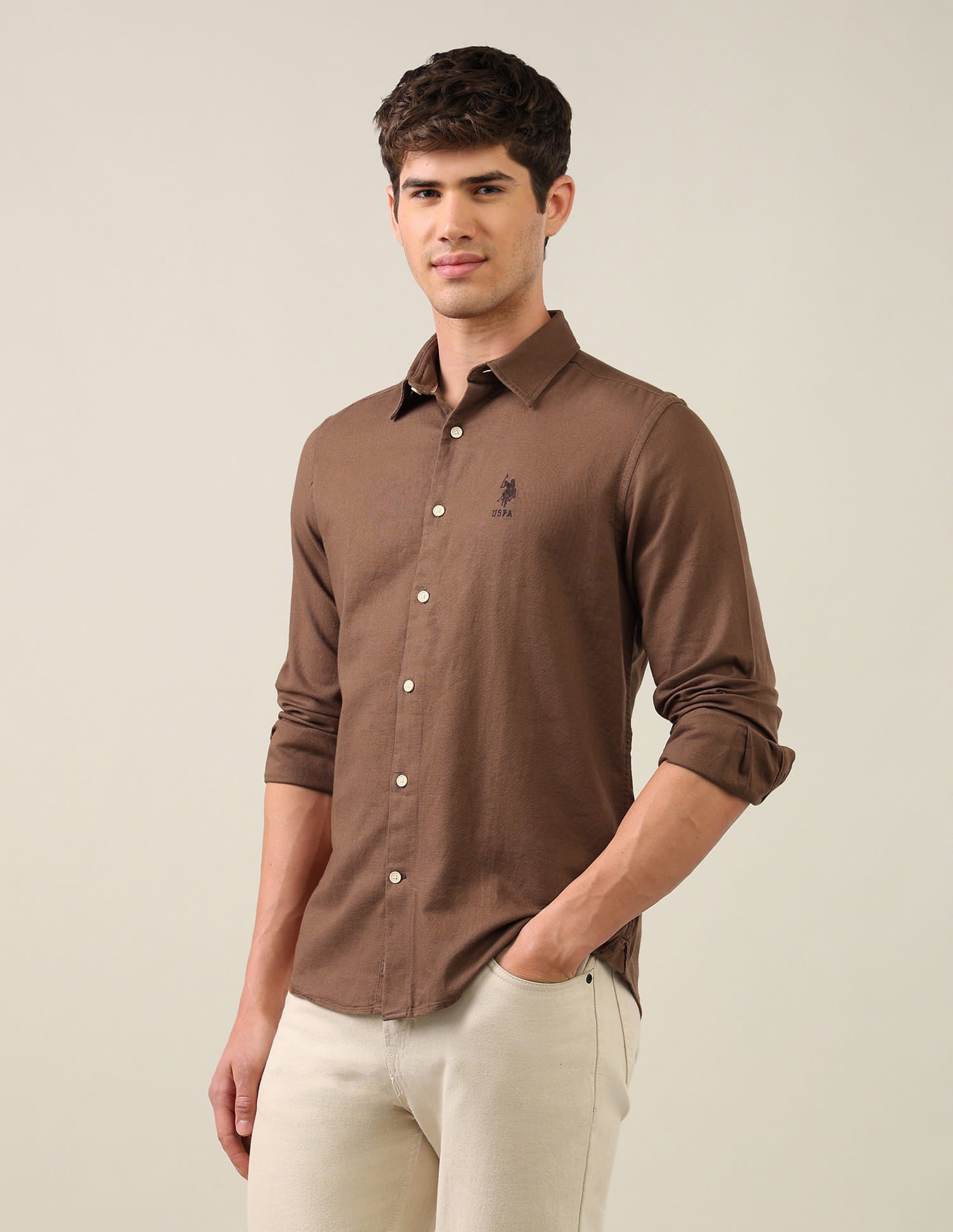Dobby Regular Fit Shirt Brown - U.S. Polo Assn. India | Large