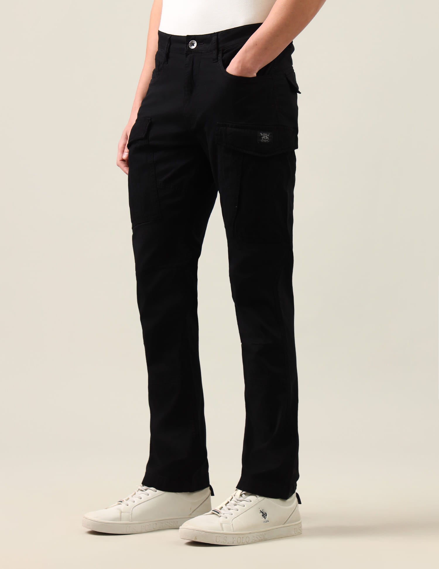 Harold Slim Straight Fit Twill Cargos Black - U.S. Polo Assn. India | Large