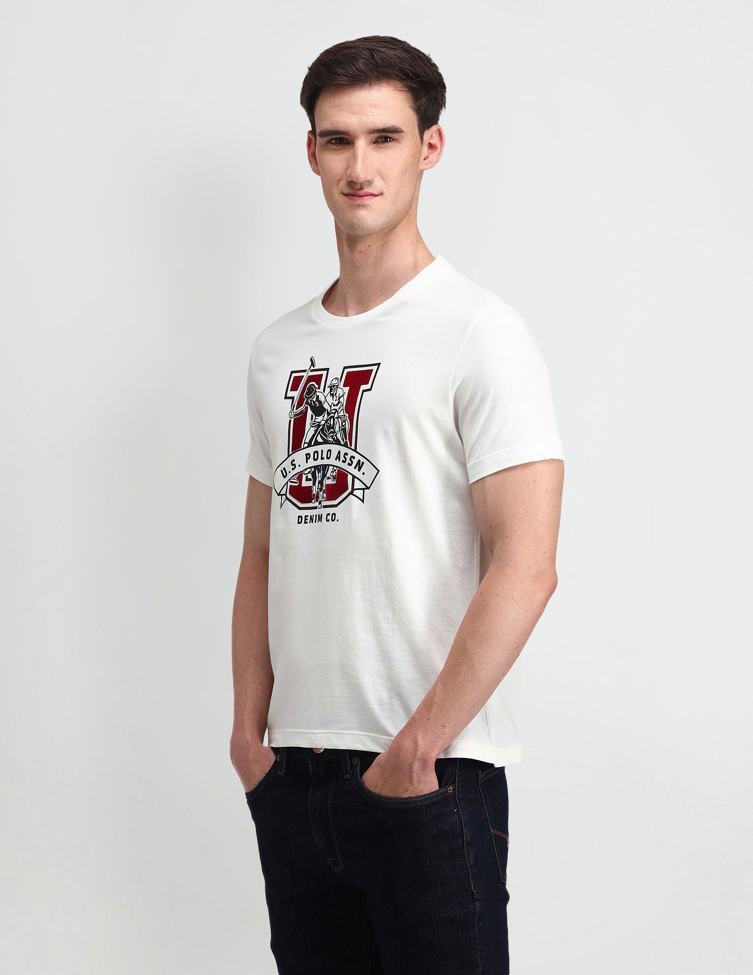 Muscle Fit Brand Print T-Shirt Ivory - U.S. Polo Assn. India | Large