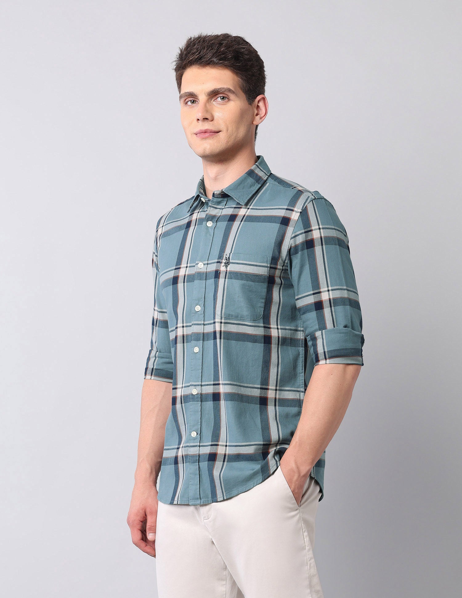 Grid Tattersall Checked Twill Shirt Teal - U.S. POLO ASSN. | Large