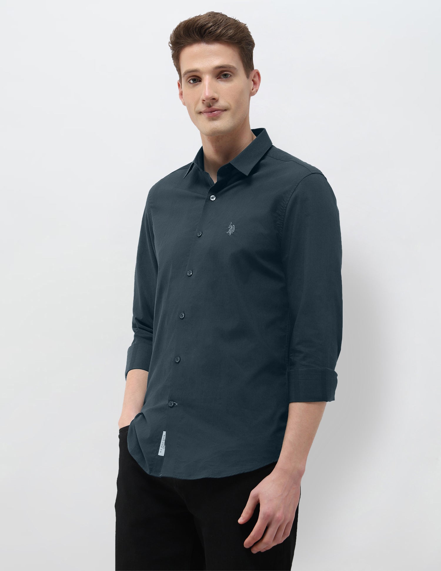 Micro Checked Black & Gold Shirt Teal - U.S. Polo Assn. India | Large