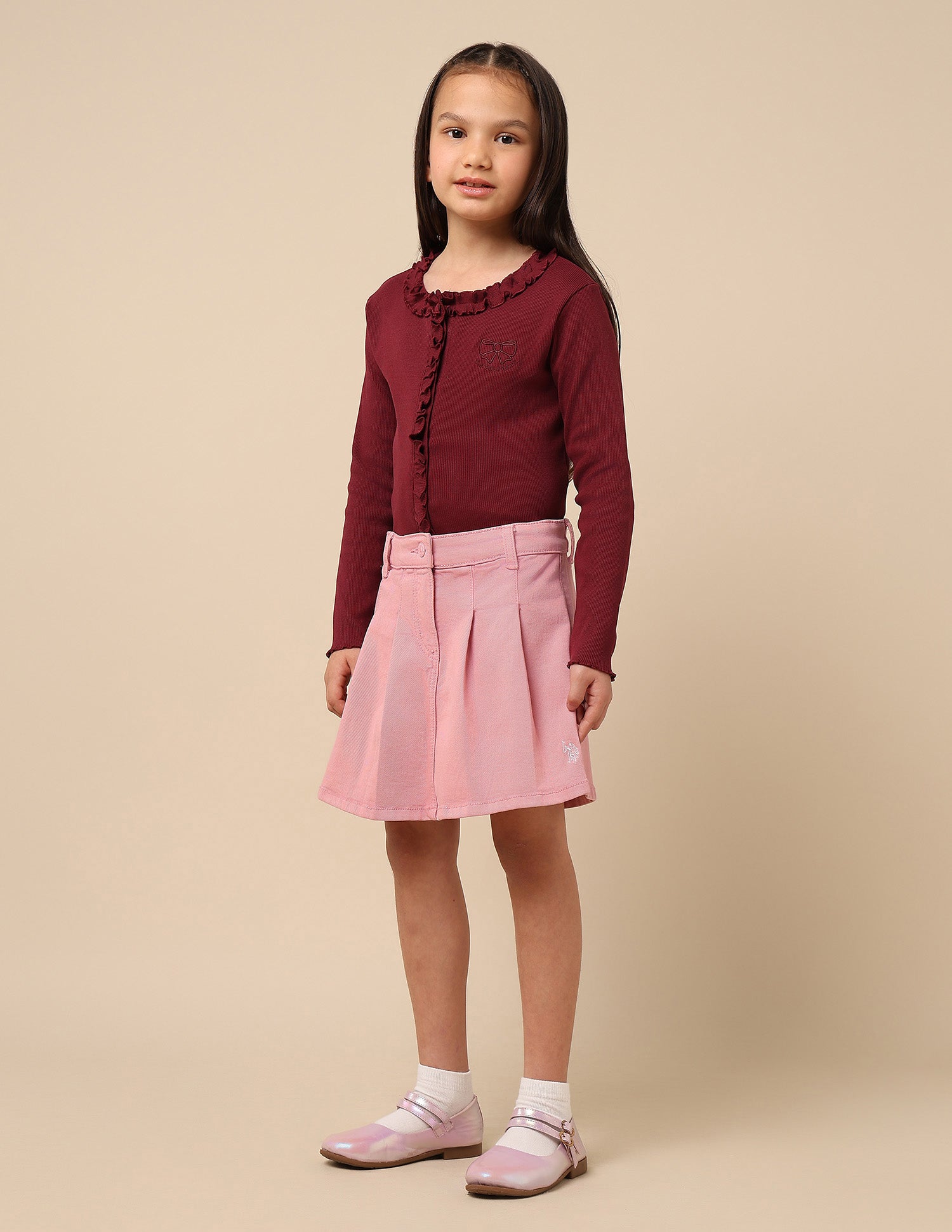 Girls Regular Fit Denim Shorts Pink - U.S. POLO ASSN. | Large