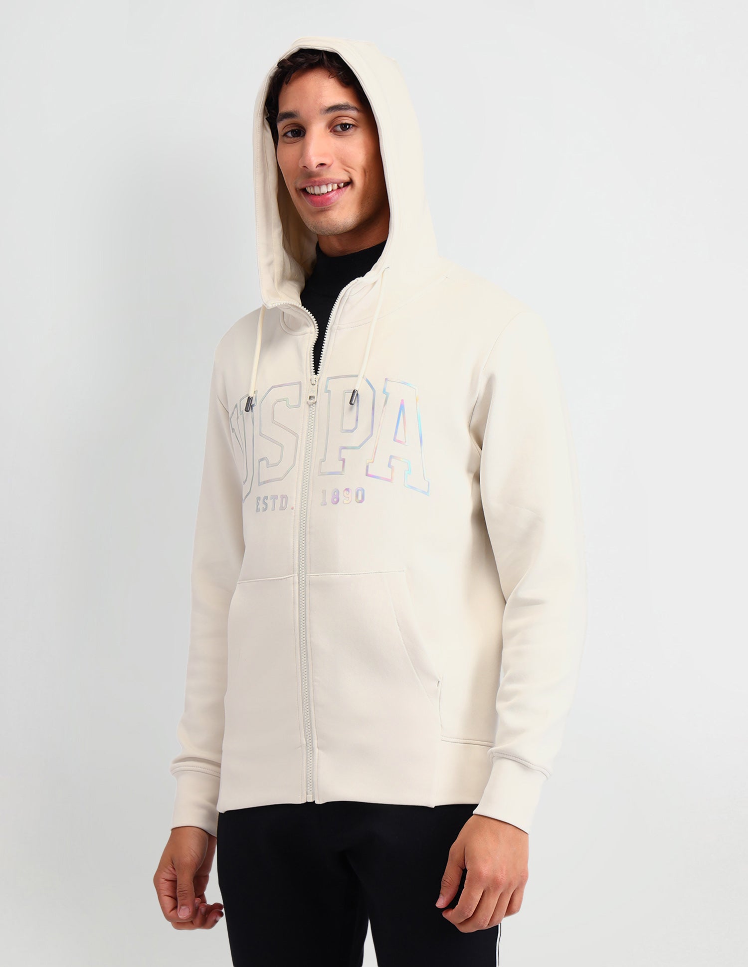 Brand Printed Hooded Sweatshirt Ivory - U.S. POLO ASSN. | Large