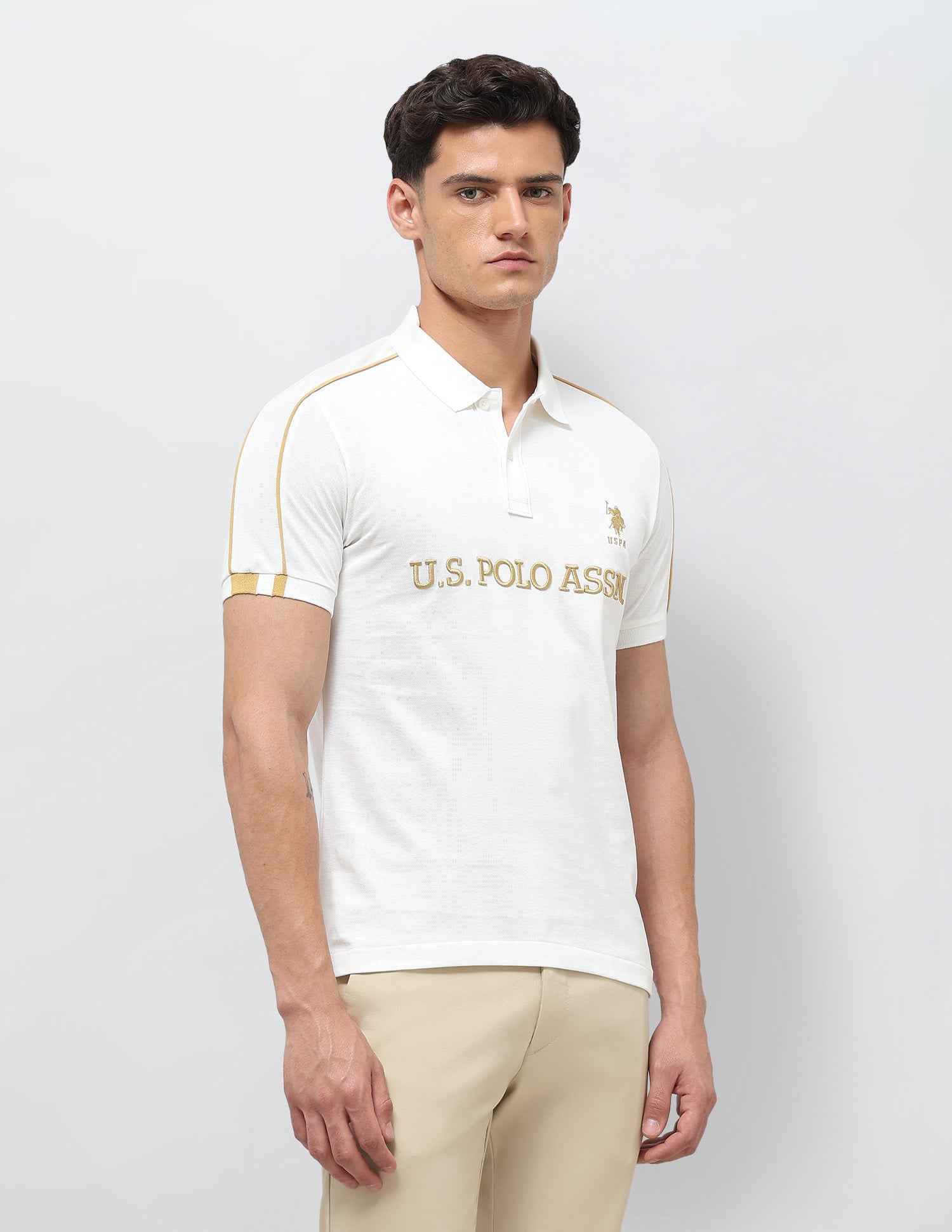 Brand Embroidered Slim Fit Polo Shirt Off White - U.S. POLO ASSN. | Large