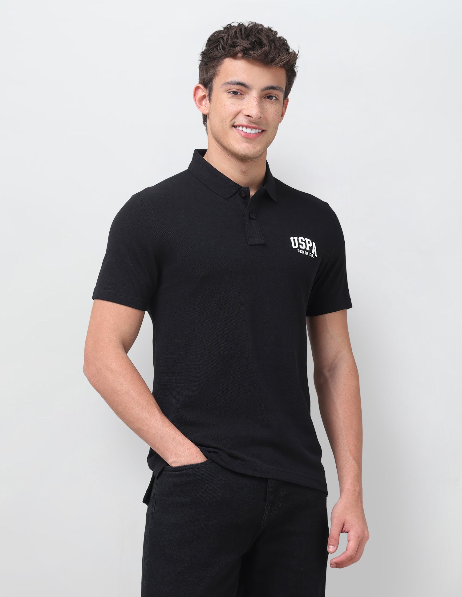 Solid Slim Fit Polo Shirt Black - U.S. Polo Assn. India | Large