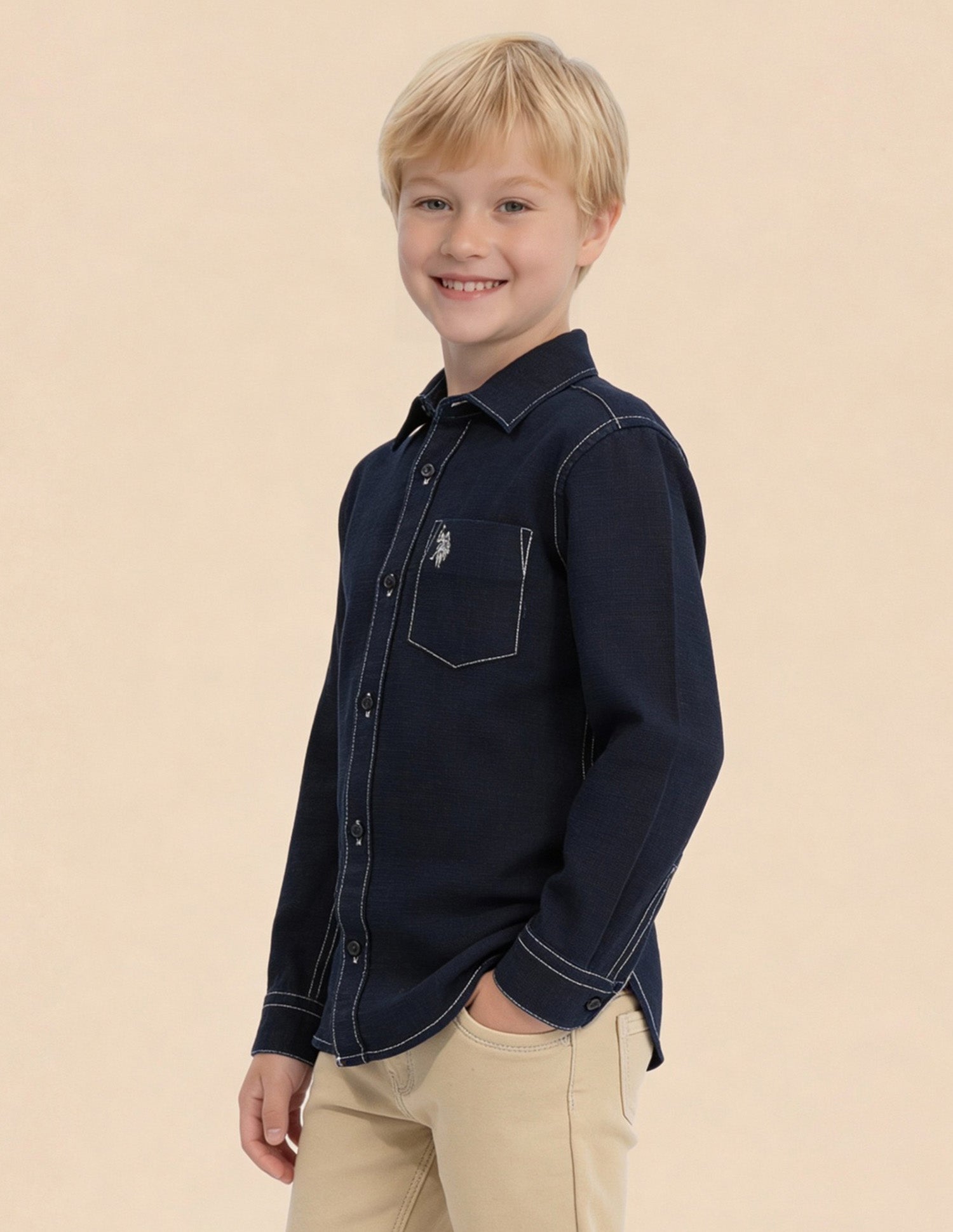 Boys Solid Dobby Shirt Indigo - U.S. Polo Assn. India | Large