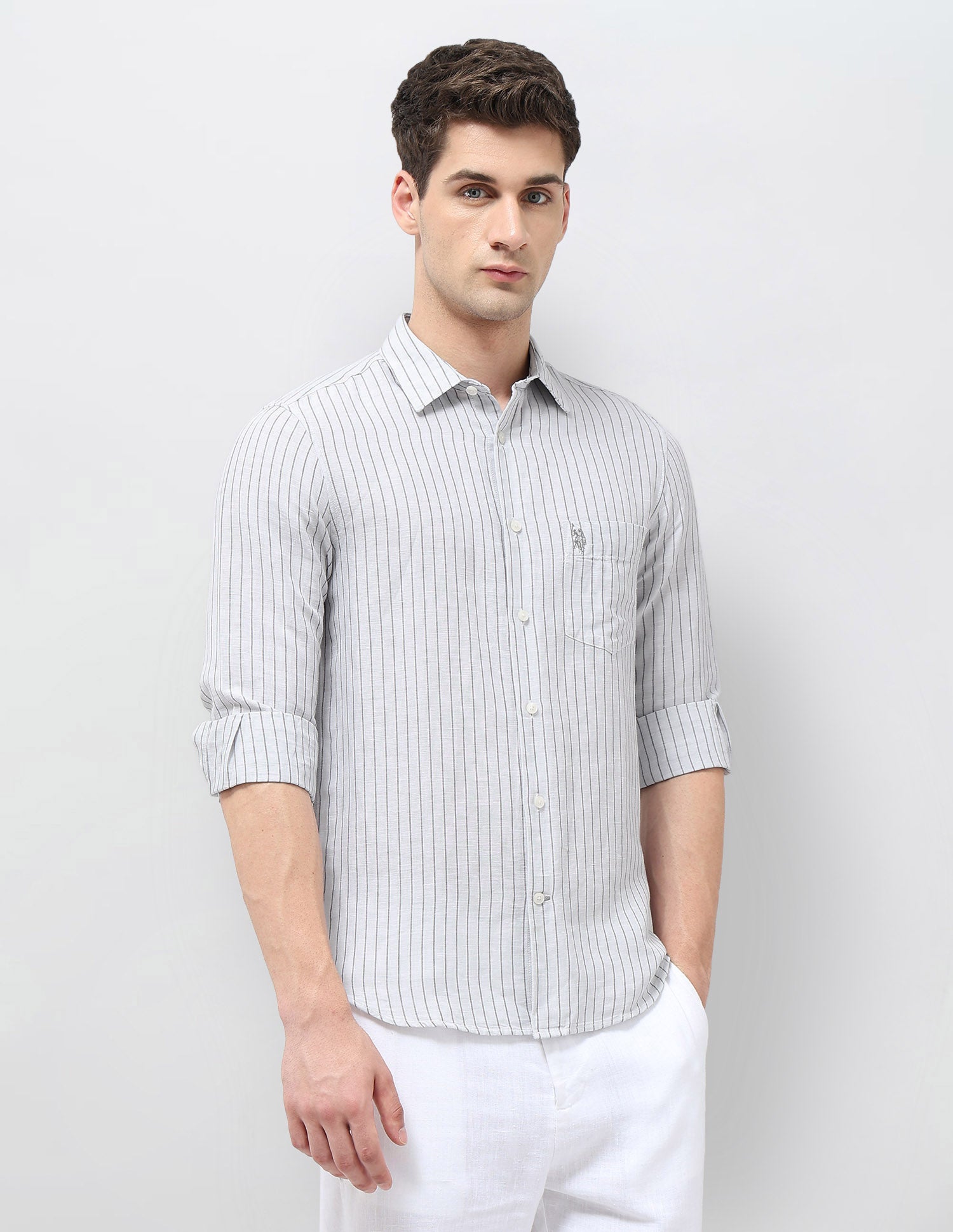 Vertical Striped Tailored Fit Shirt Grey - U.S. POLO ASSN. | Large