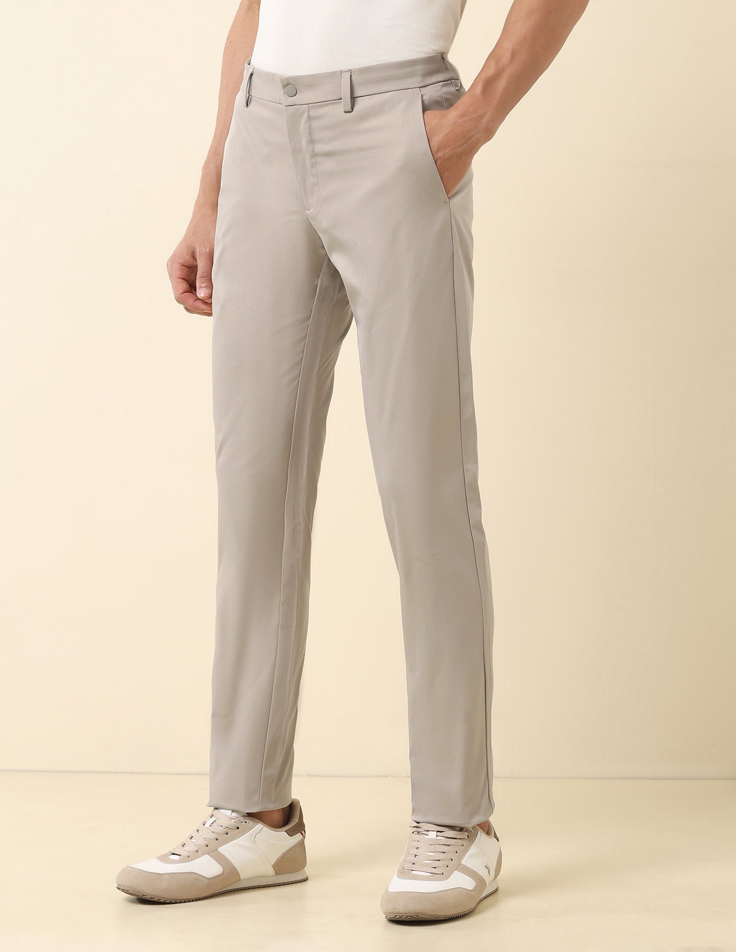 Solid Denver Slim Fit Trousers Stone - U.S. Polo Assn. India | Large