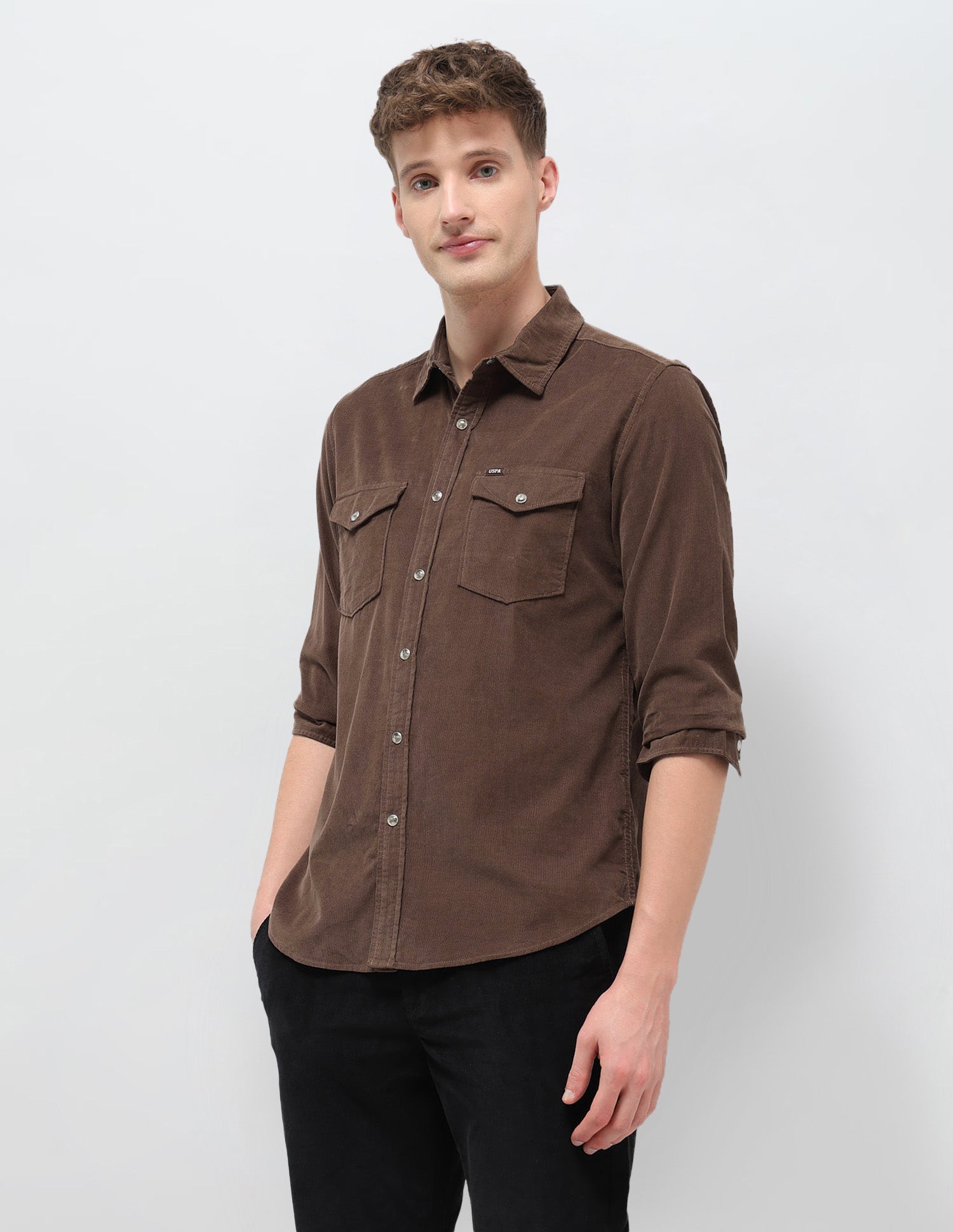 Corduroy Slim Fit Shirt Brown - U.S. POLO ASSN. | Large