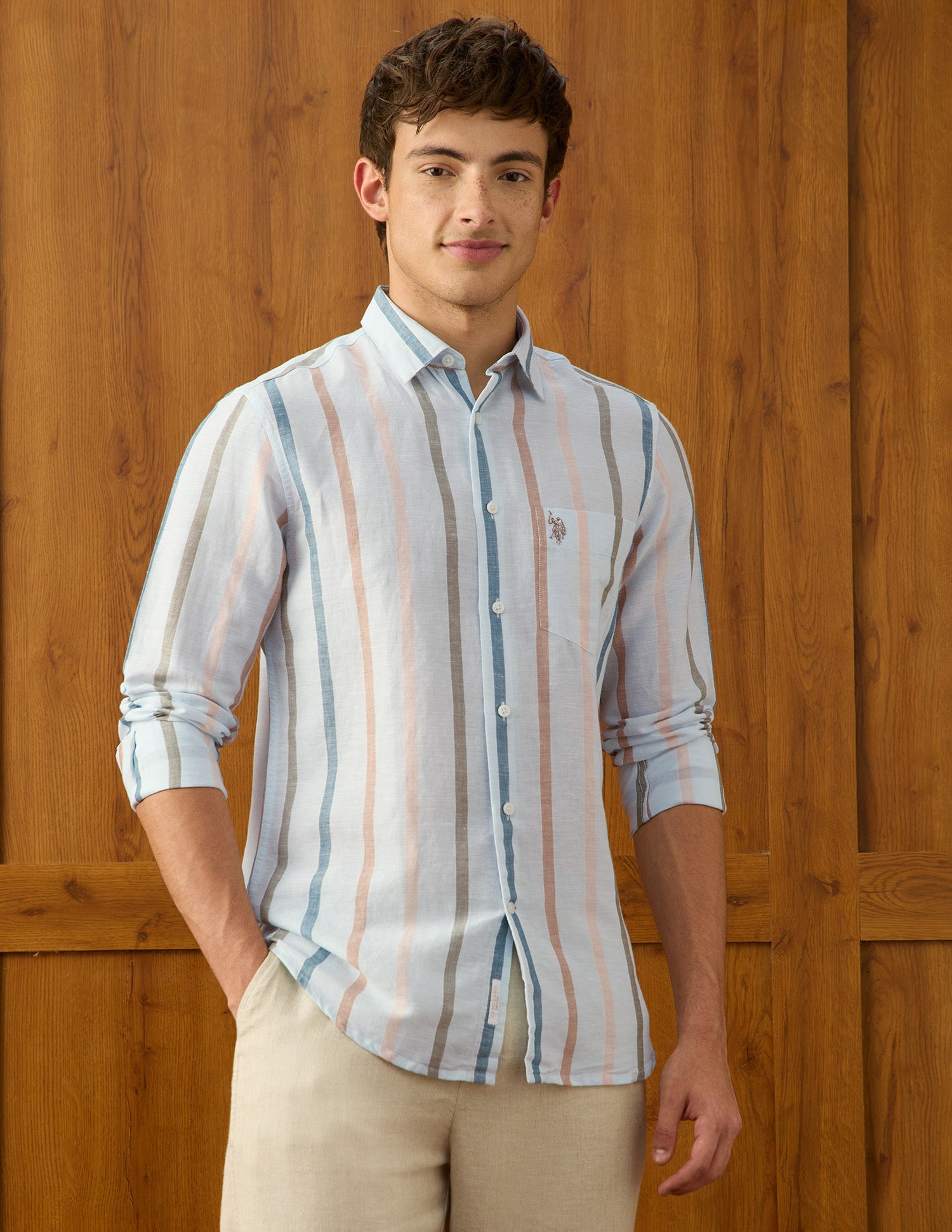 Vertical Striped Regular Fit Shirt Blue - U.S. Polo Assn. India | Large