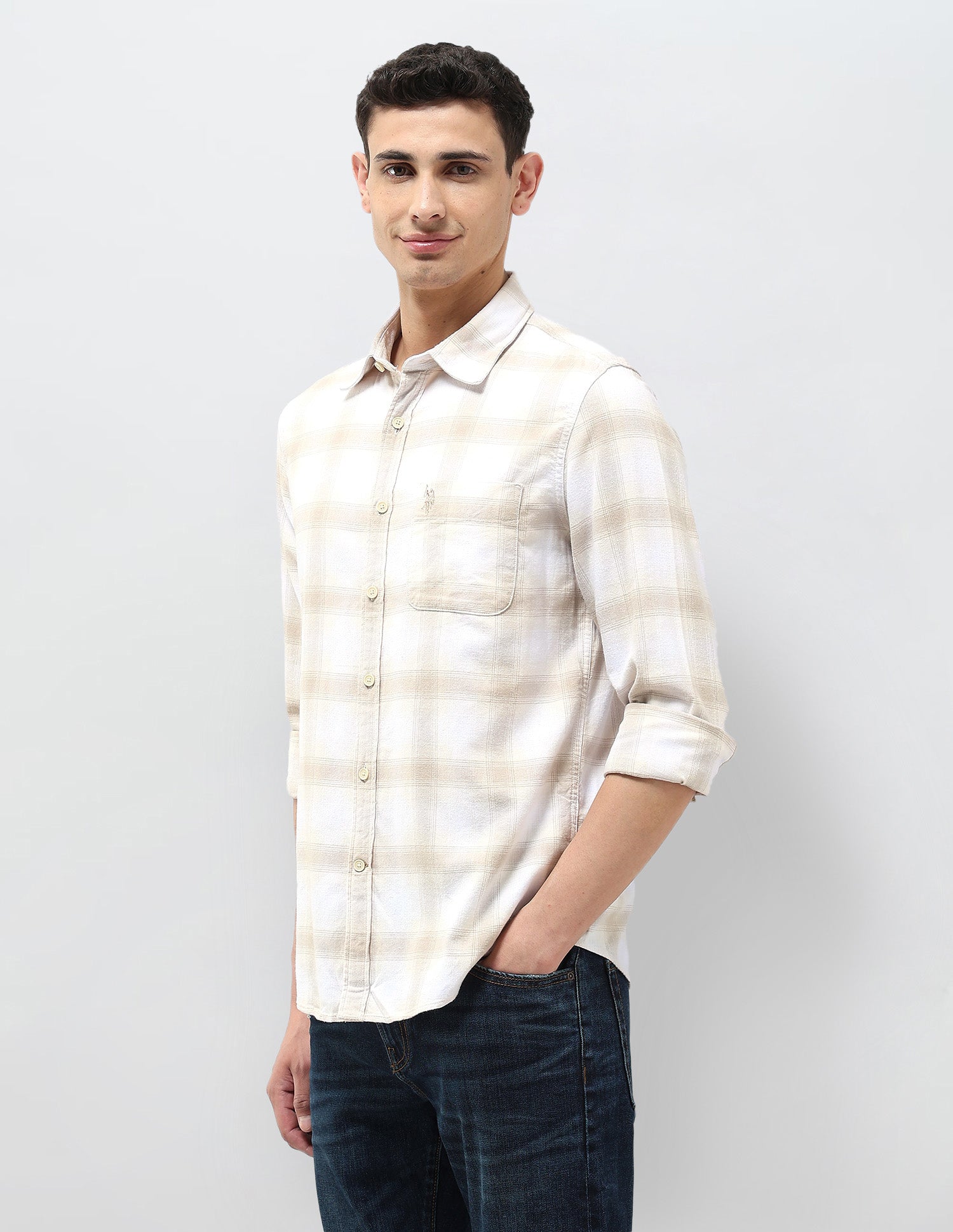 Twill Tartan Checked Shirt Beige - U.S. POLO ASSN. | Large