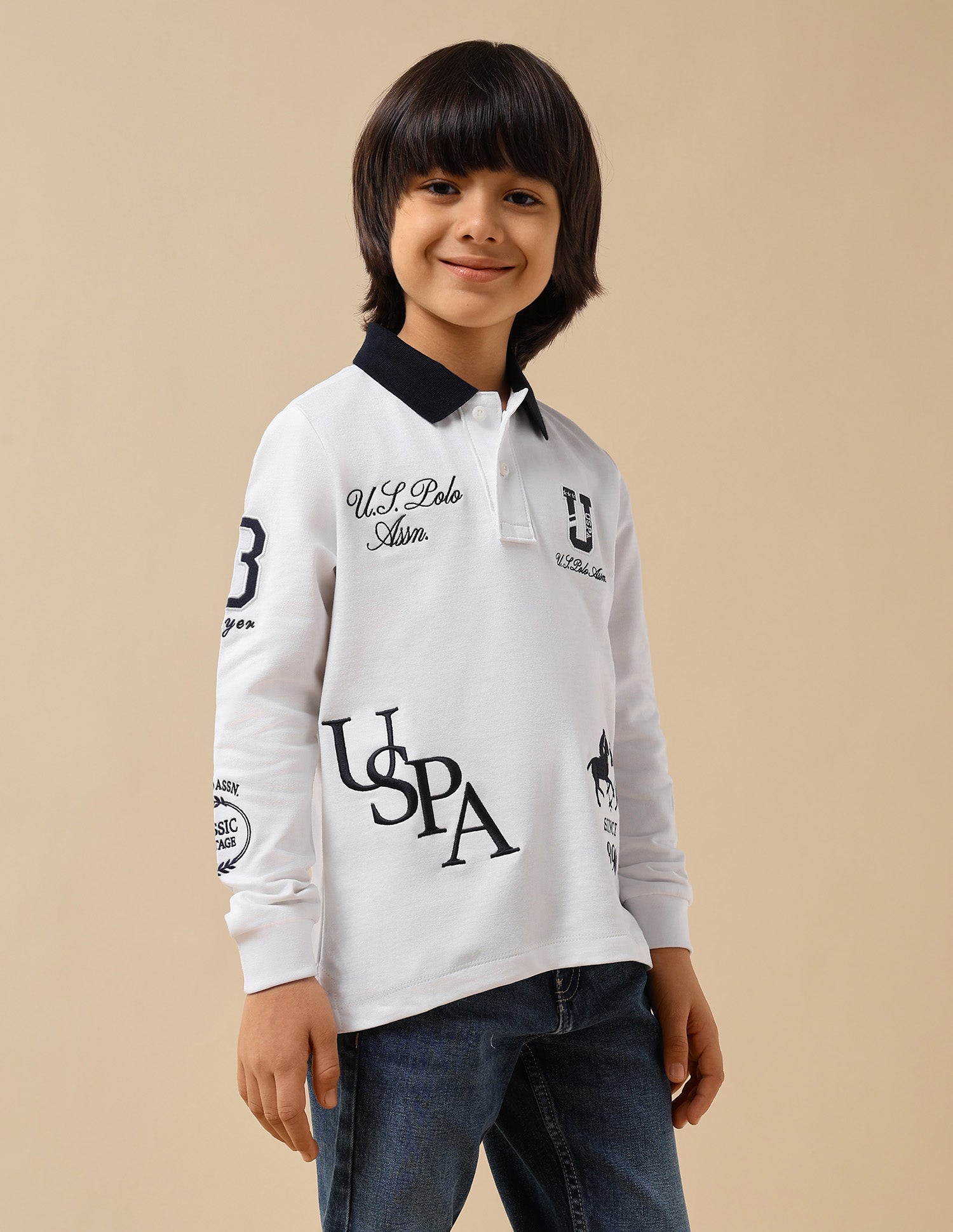 Boys Graphic Brand Embroidered Regular Fit Polo Shirt White - U.S. POLO ASSN. | Large