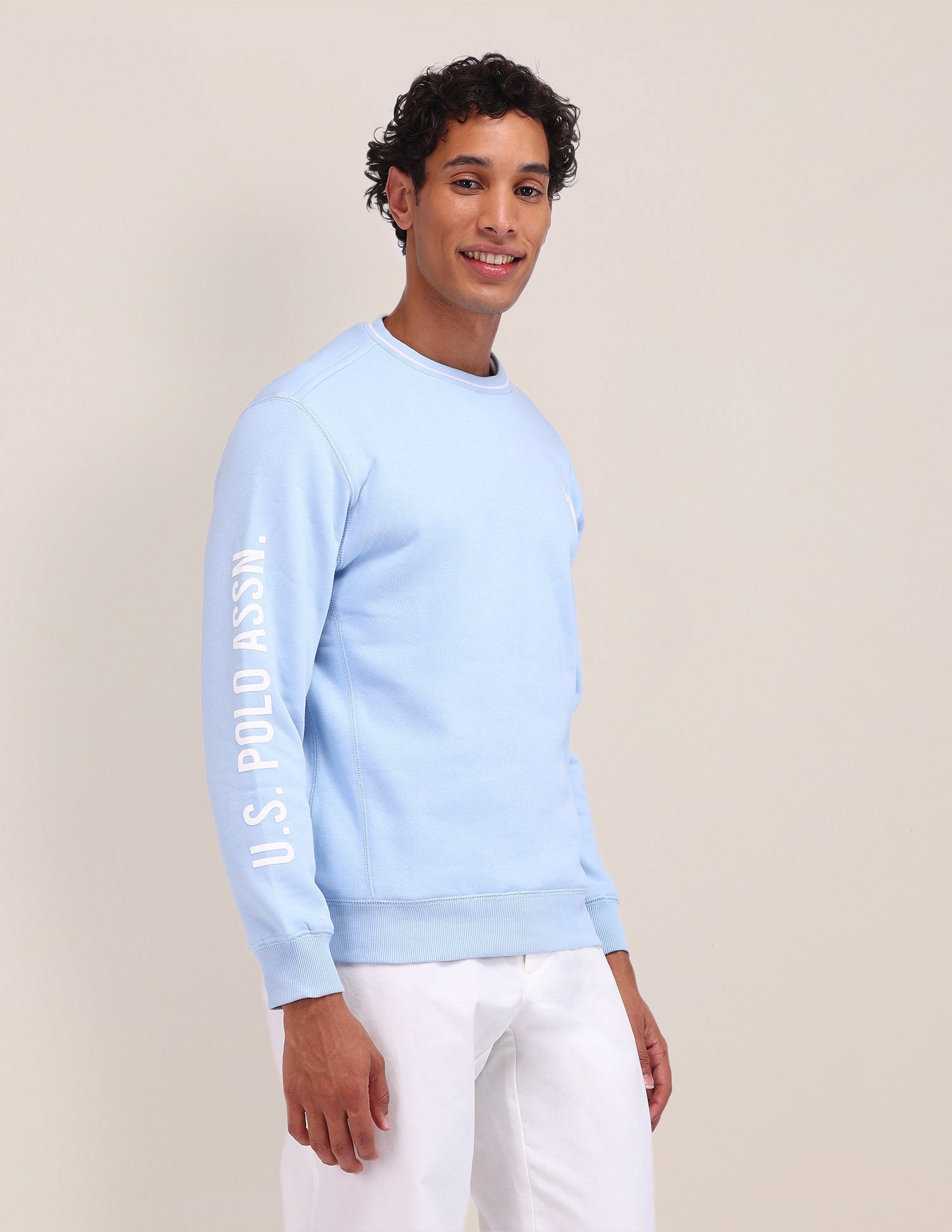 Brand Embroidered Regular Fit Sweatshirt Light Blue - U.S. Polo Assn. India | Large