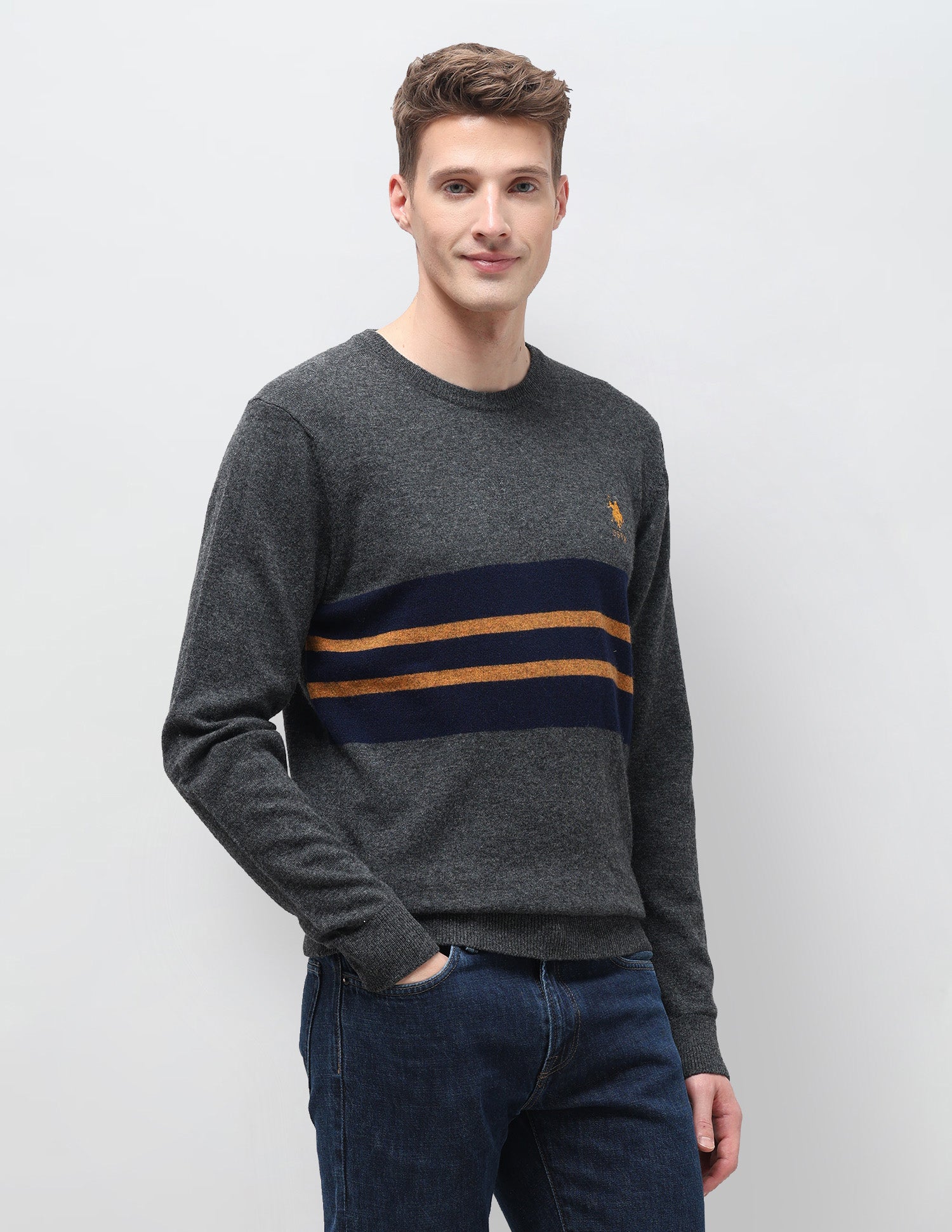 Horizontal Striped Regular Fit Sweater Charcoal - U.S. Polo Assn. India | Large