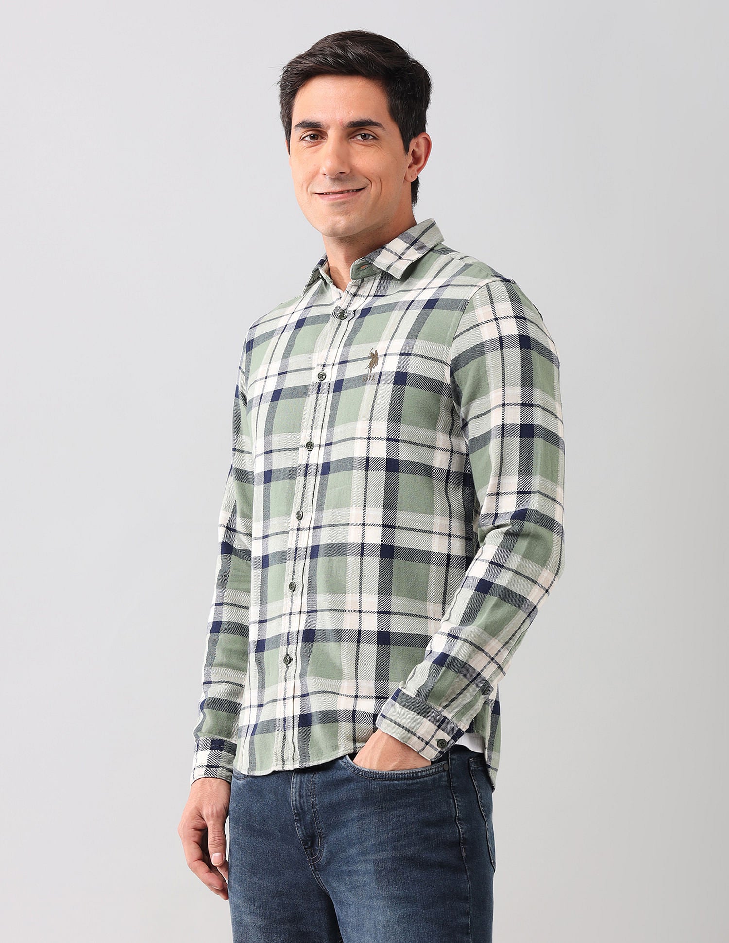Regular Fit Checked Shirt Light Olive - U.S. POLO ASSN. | Large