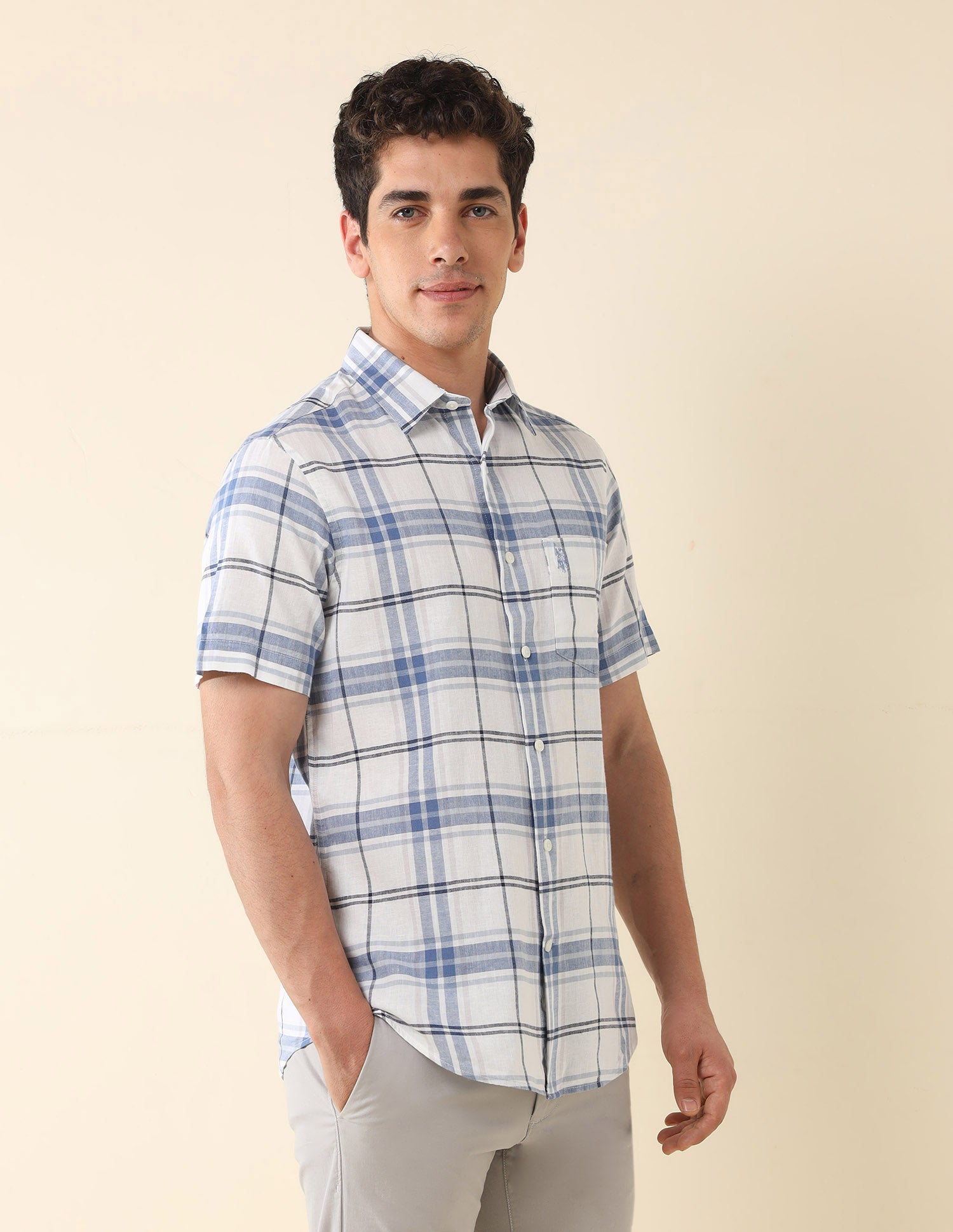 Plaid Checked Tailored Fit Shirt White - U.S. Polo Assn. India | Large