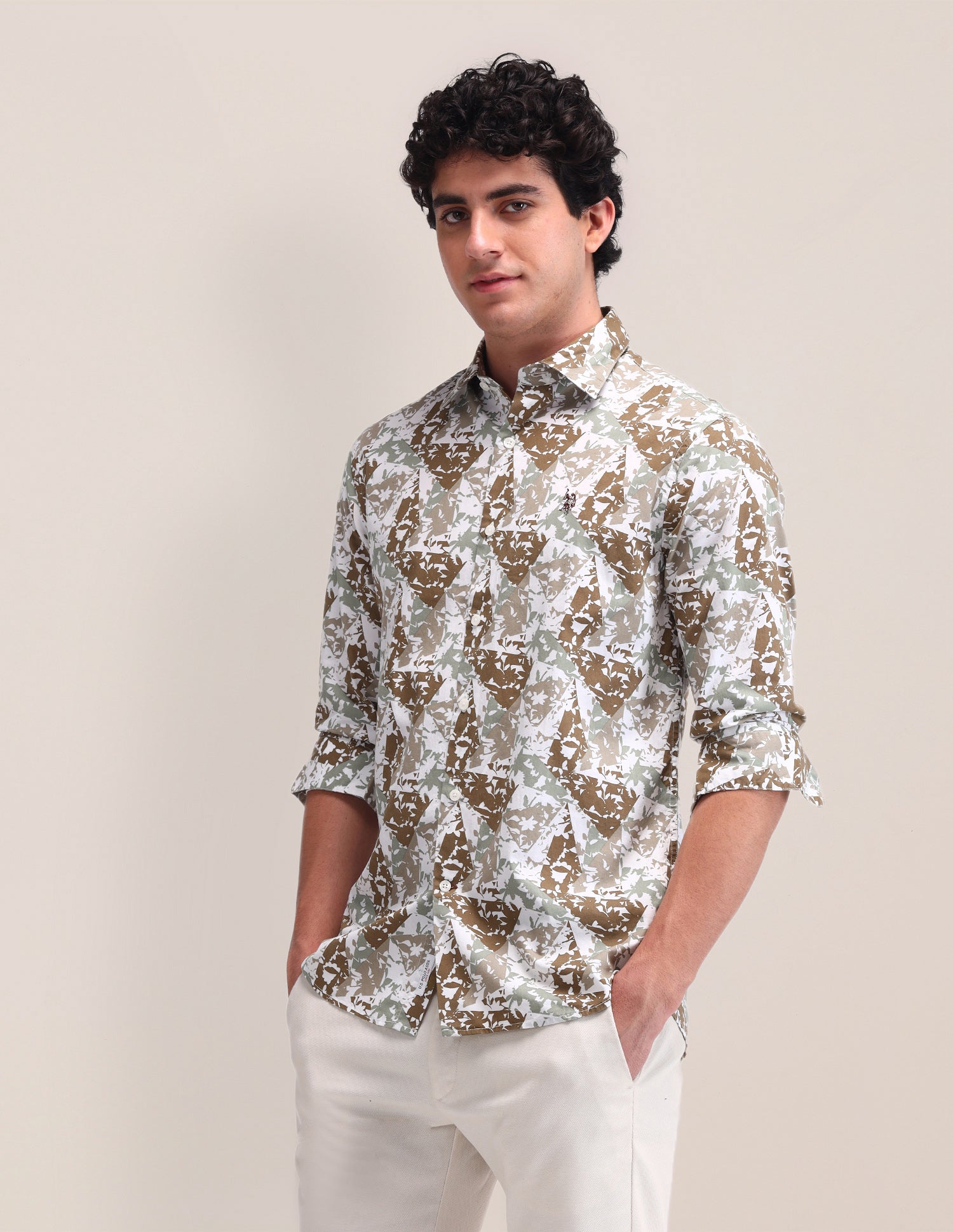 Abstract Pattern Poplin Shirt Brown - U.S. Polo Assn. India | Large