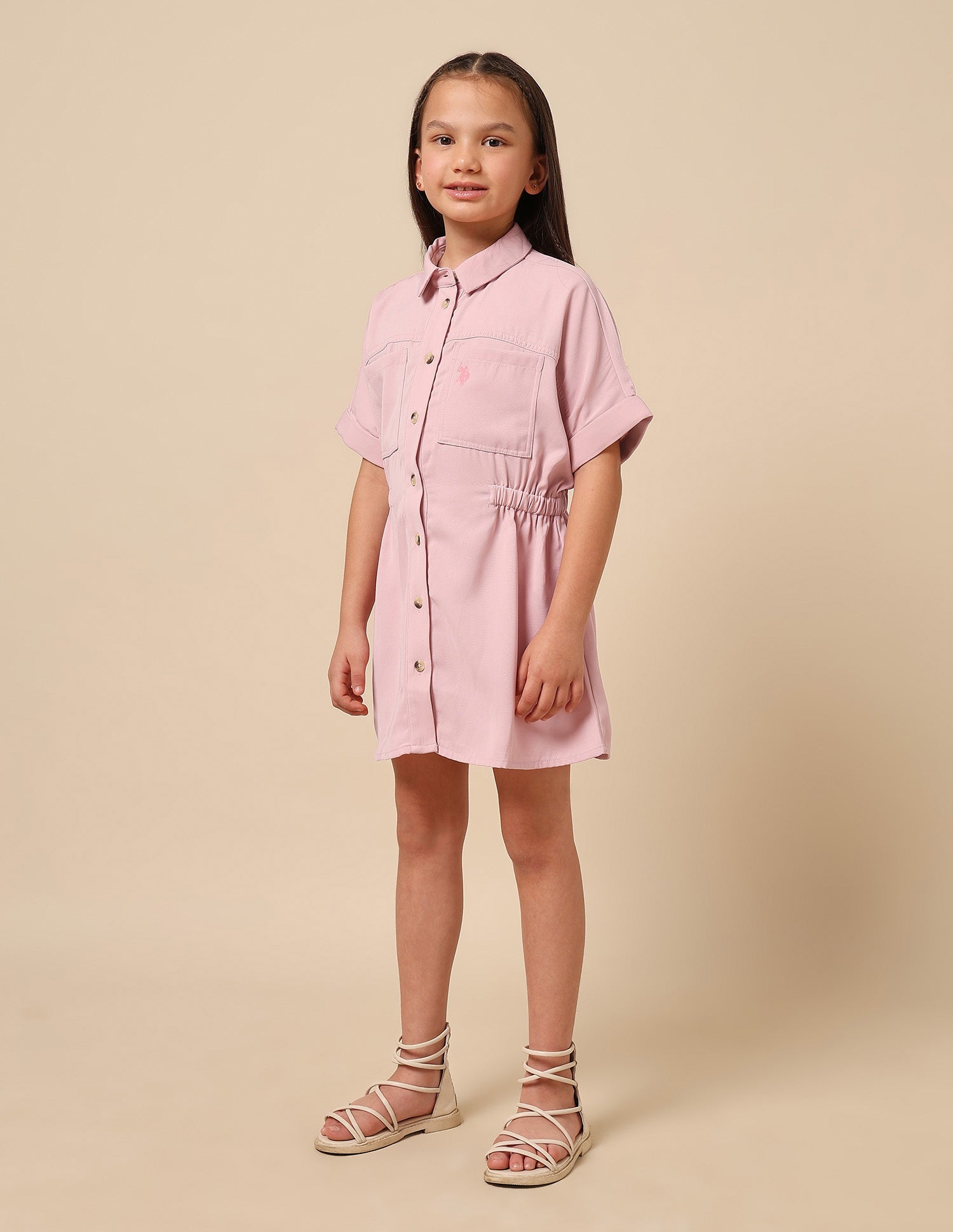 Girls Solid Shirt Dress Pink - U.S. POLO ASSN. | Large