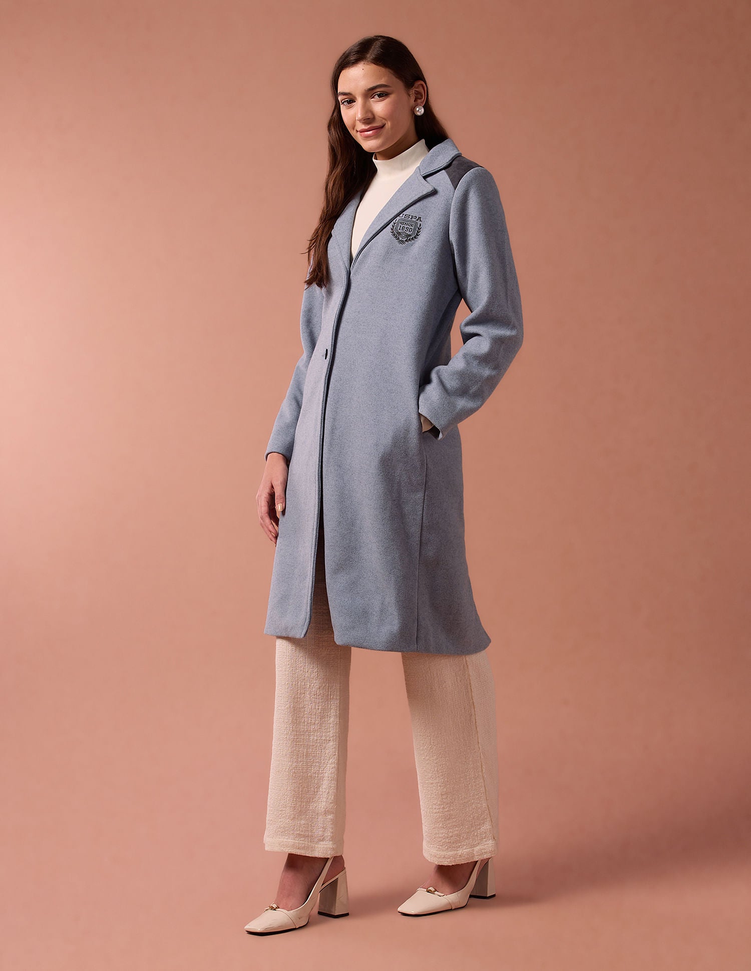 Longline Solid Felt Jacket Blue - U.S. POLO ASSN. | Large