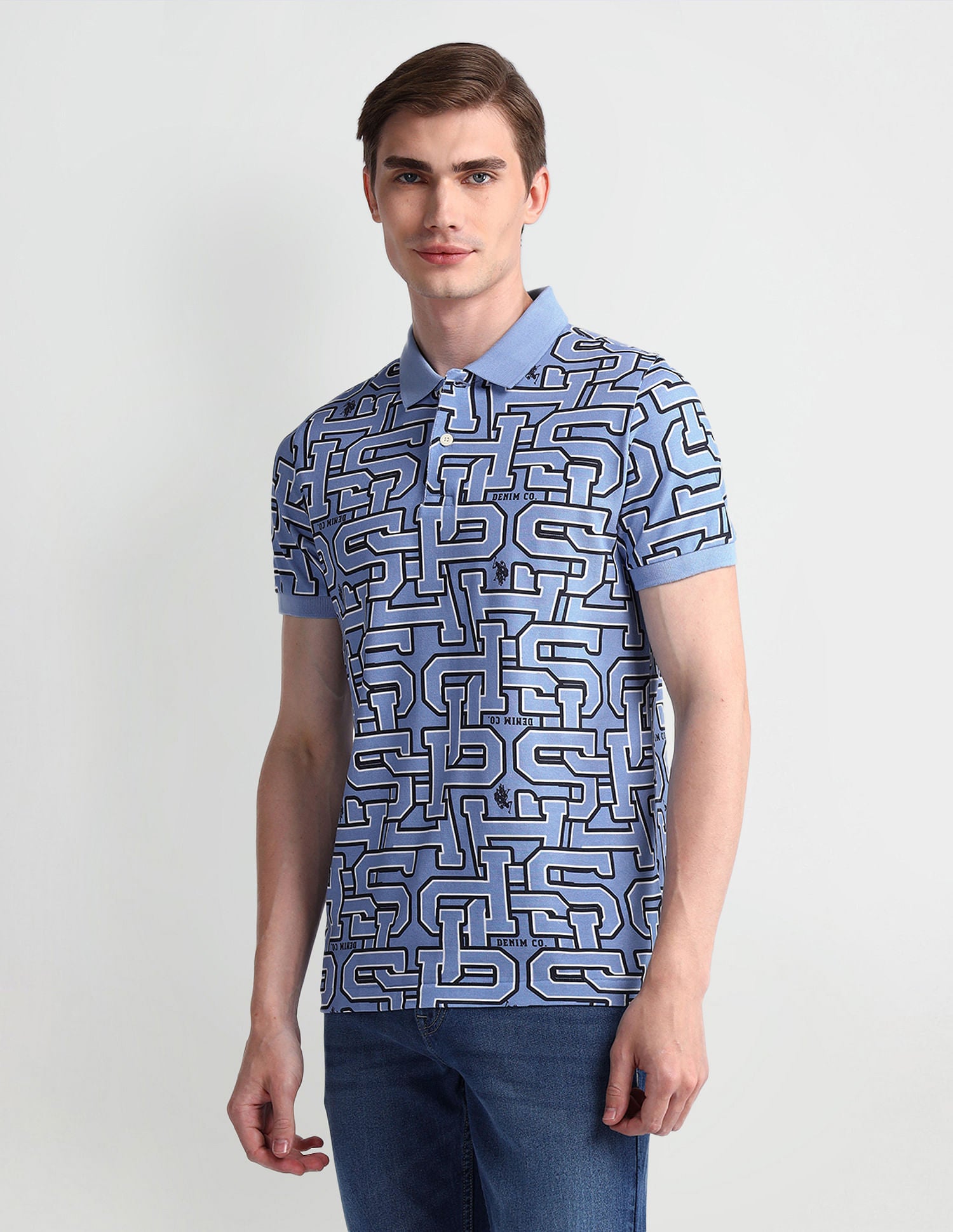 Muscle Fit Typography Polo Shirt Blue - U.S. Polo Assn. India | Large