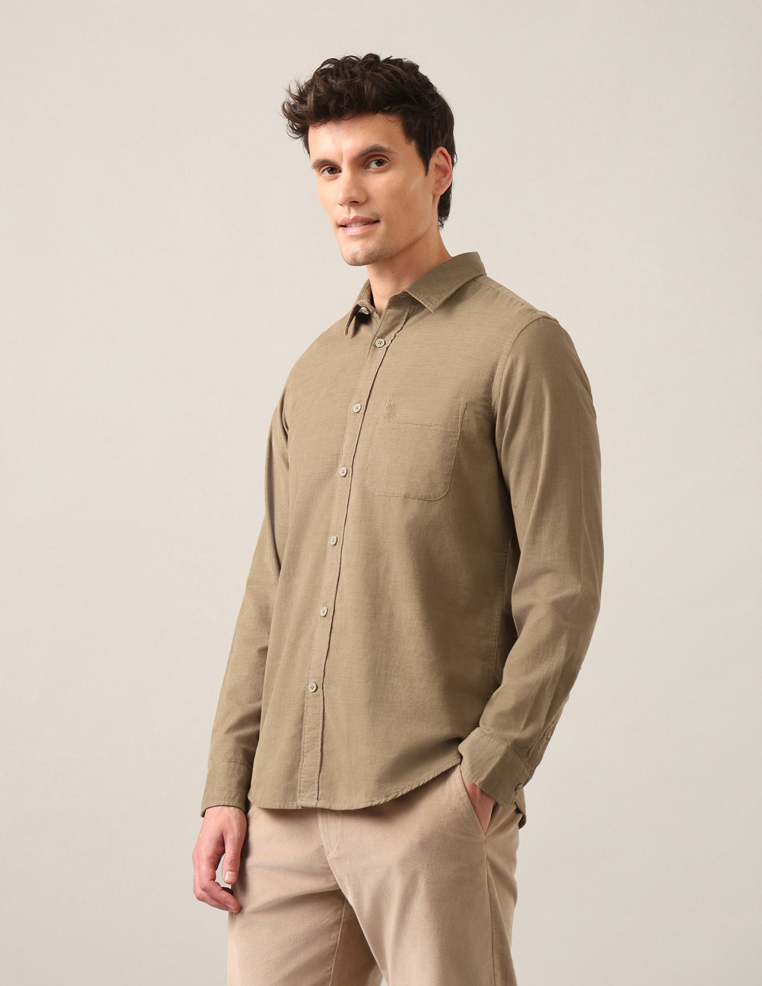 Solid Corduroy Shirt Light Khaki - U.S. Polo Assn. India | Large