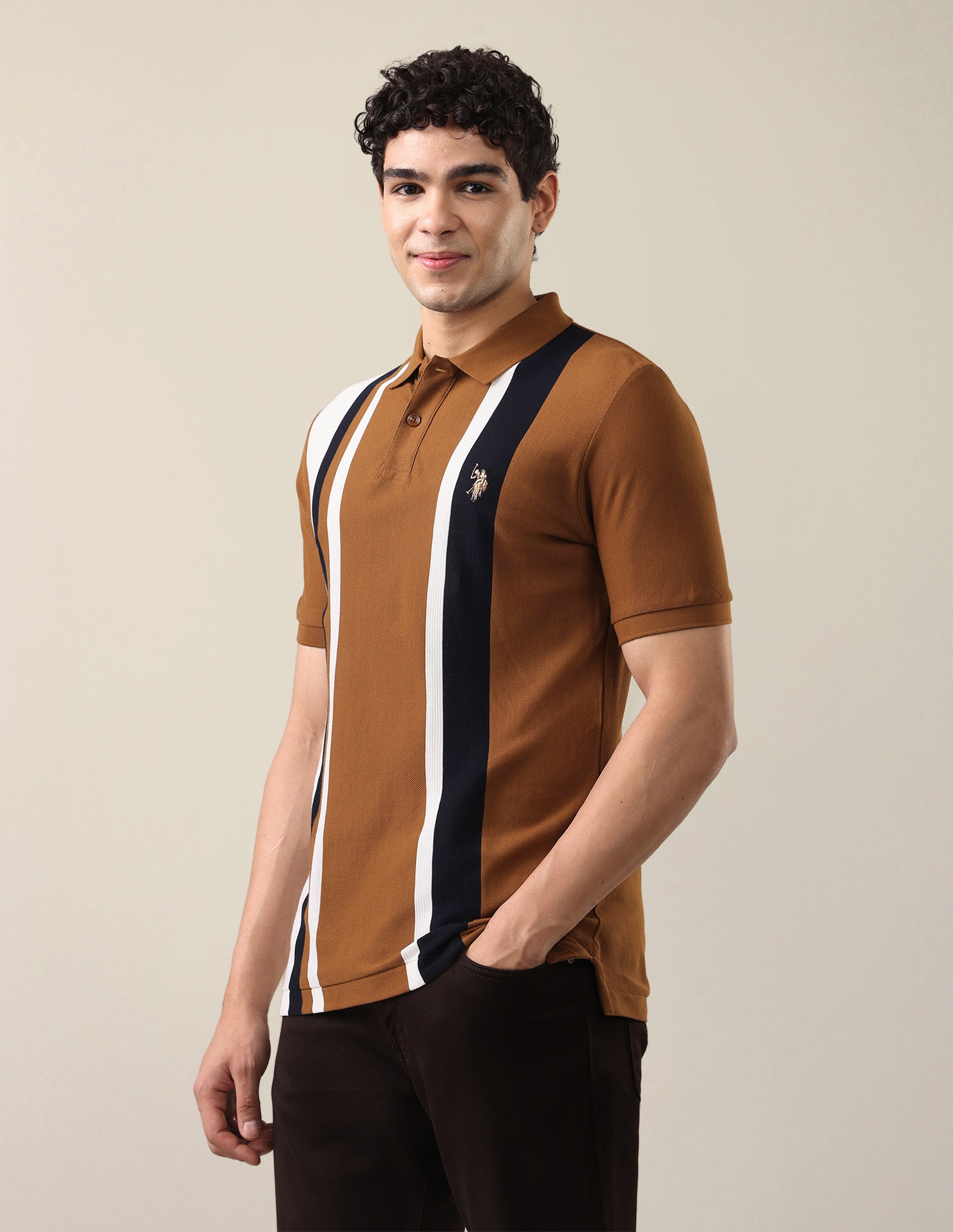 Vertical Striped Slim Fit Polo Shirt Bronze - U.S. Polo Assn. India | Large